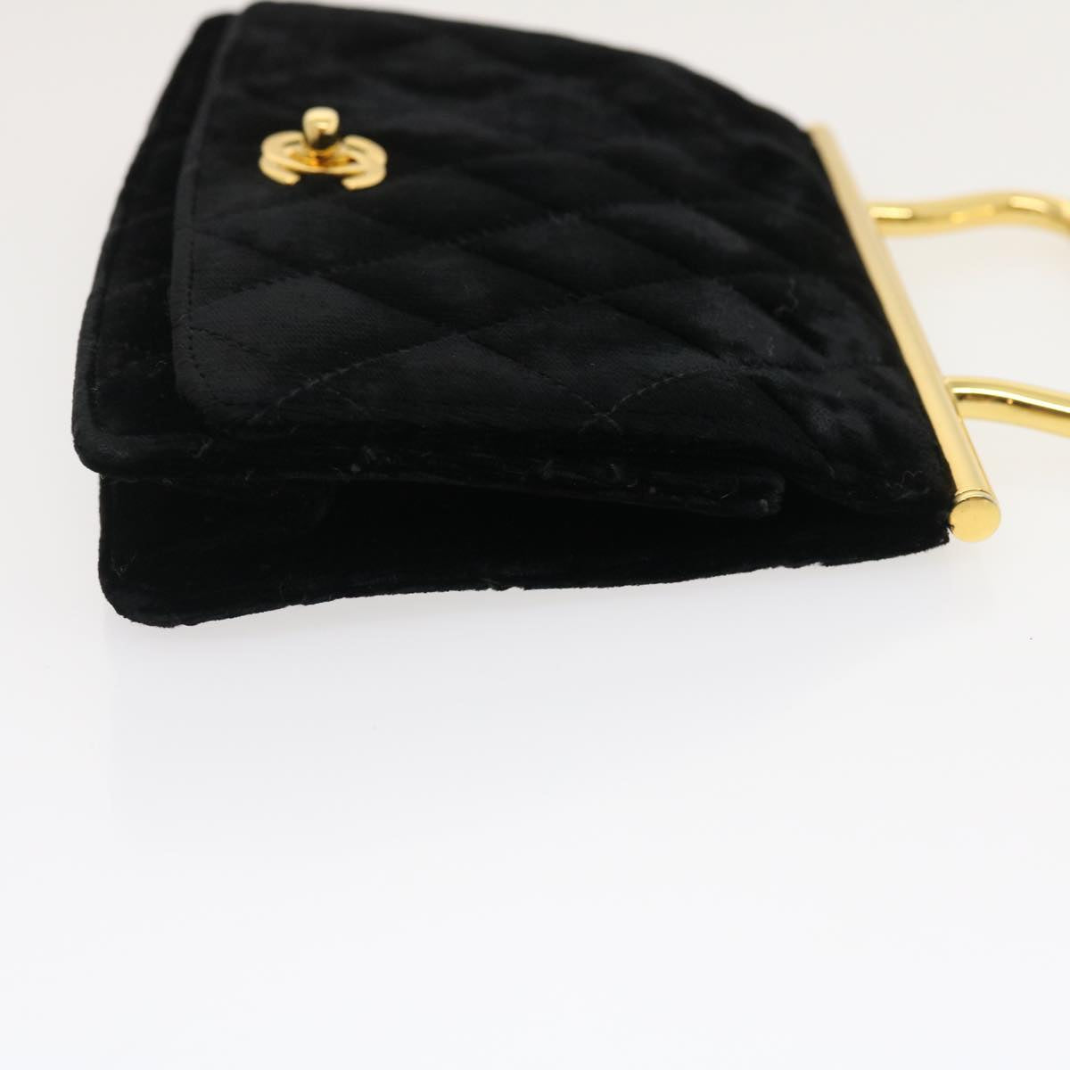CHANEL Turn Lock Flap Matelasse Hand Bag velvet Black Gold CC 29565A
