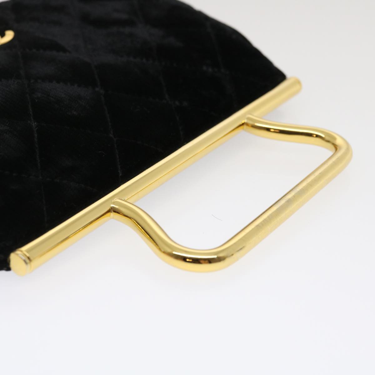 CHANEL Turn Lock Flap Matelasse Hand Bag velvet Black Gold CC 29565A