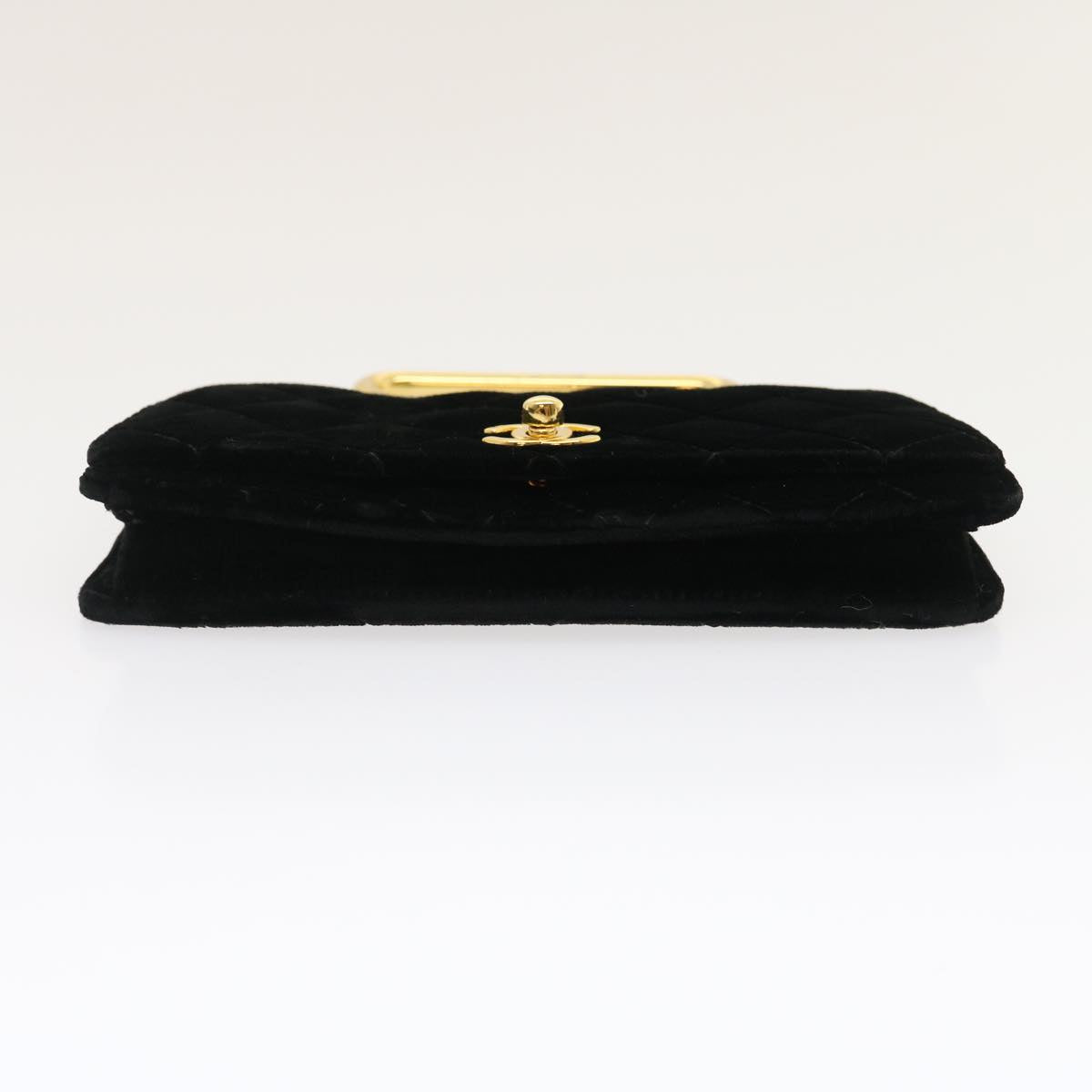 CHANEL Turn Lock Flap Matelasse Hand Bag velvet Black Gold CC 29565A