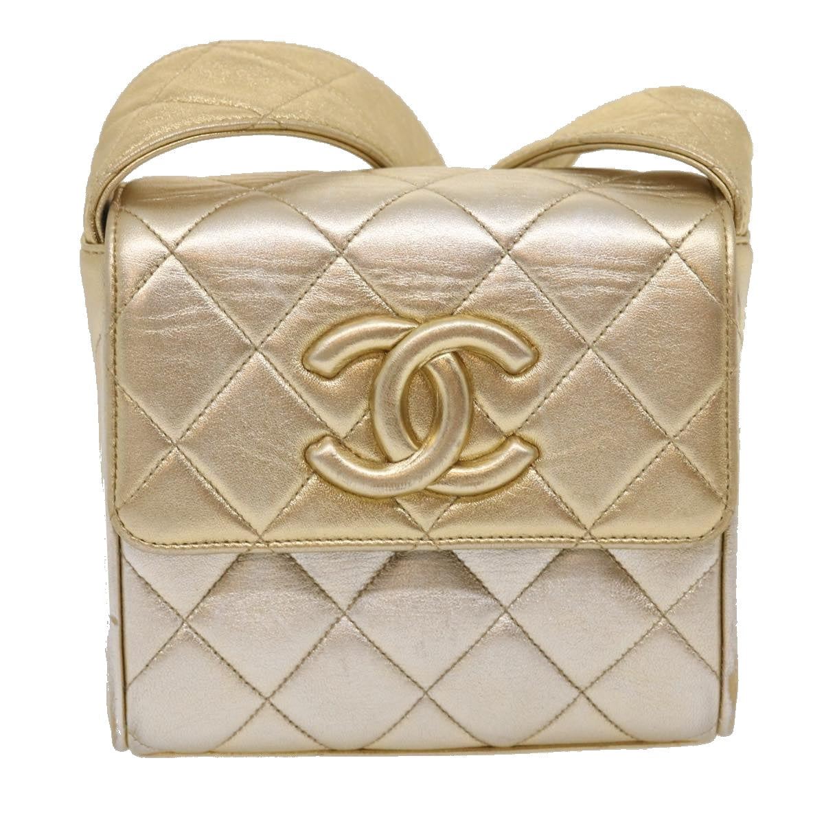CHANEL Matelasse Shoulder Bag Lamb Skin Gold CC 29567A