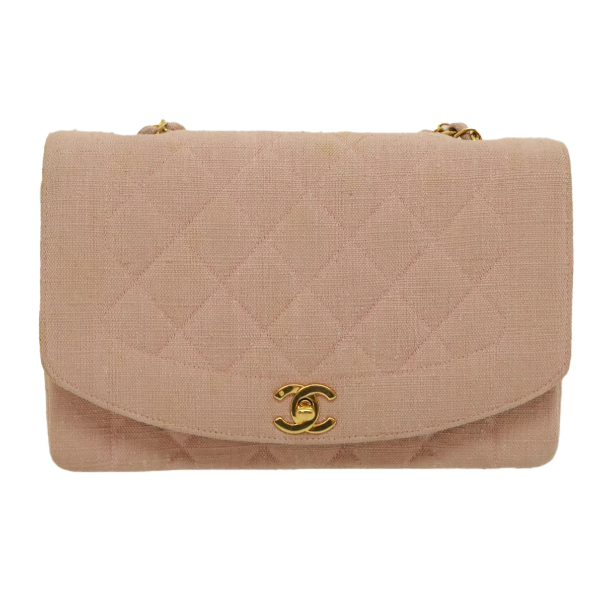 CHANEL Matelasse Turn Lock Chain Diana Shoulder Bag Canvas Pink CC 29889A