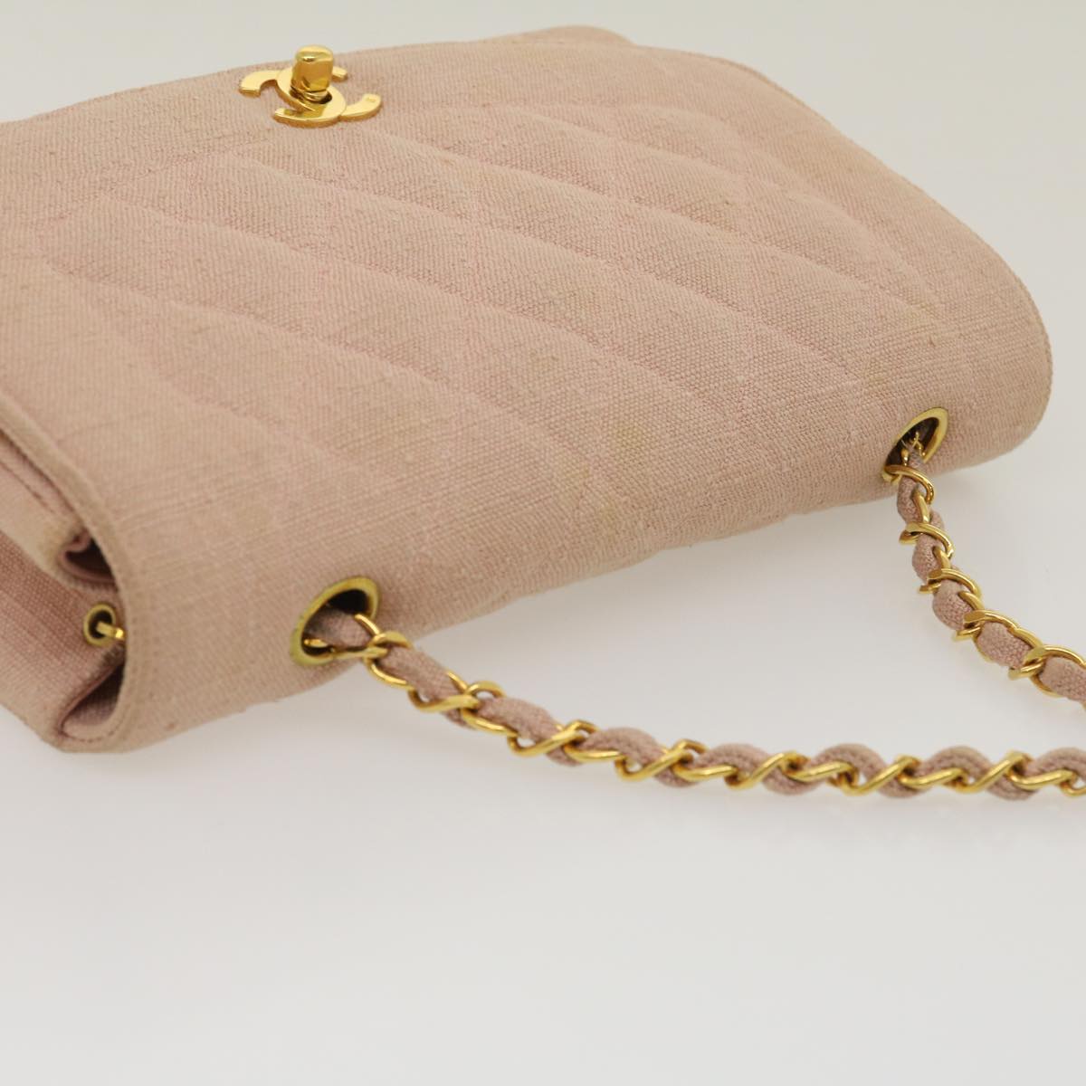 CHANEL Matelasse Turn Lock Chain Diana Shoulder Bag Canvas Pink CC 29889A