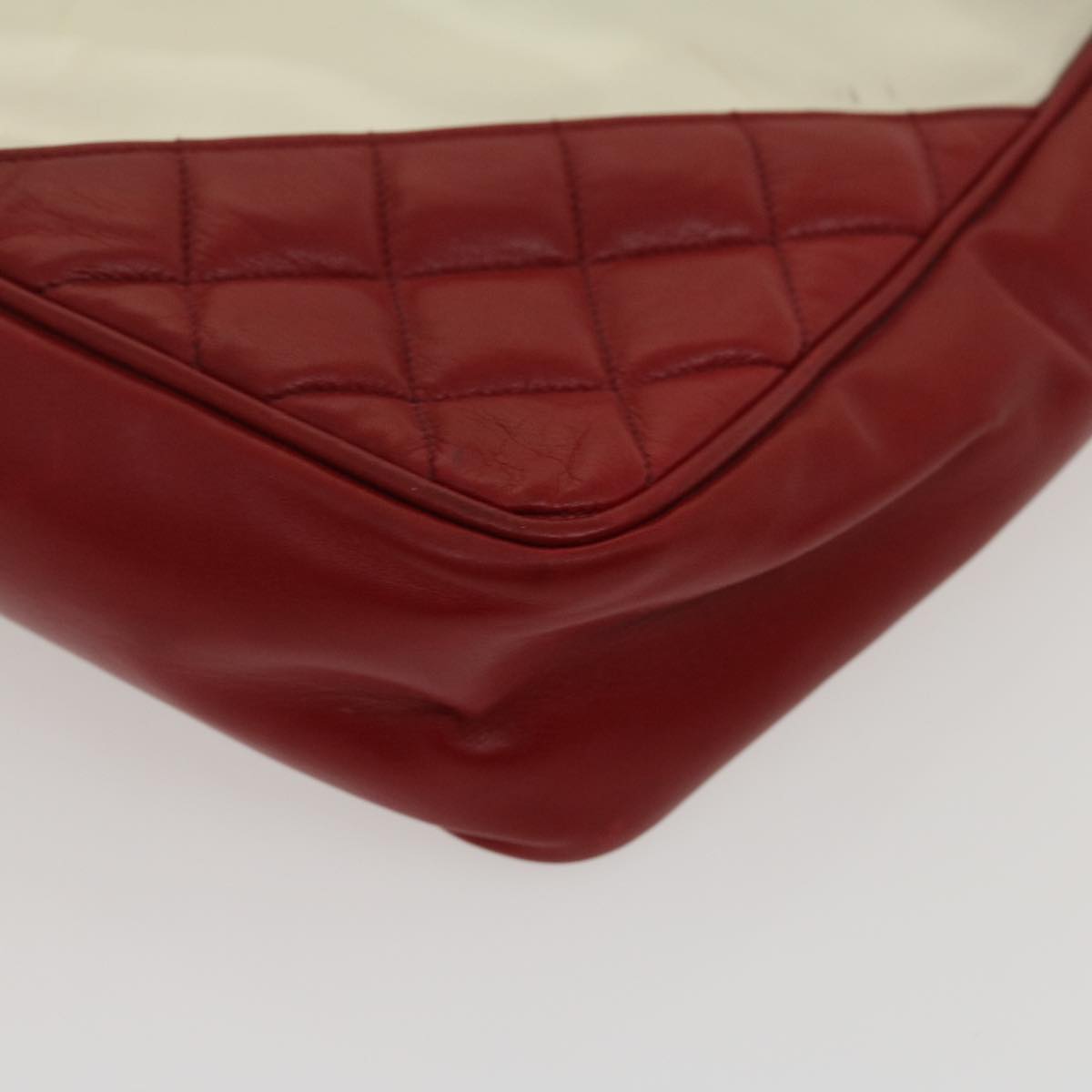 CHANEL Matelasse Chain Shoulder Bag Lamb Skin Enamel Red Clear CC 29894A