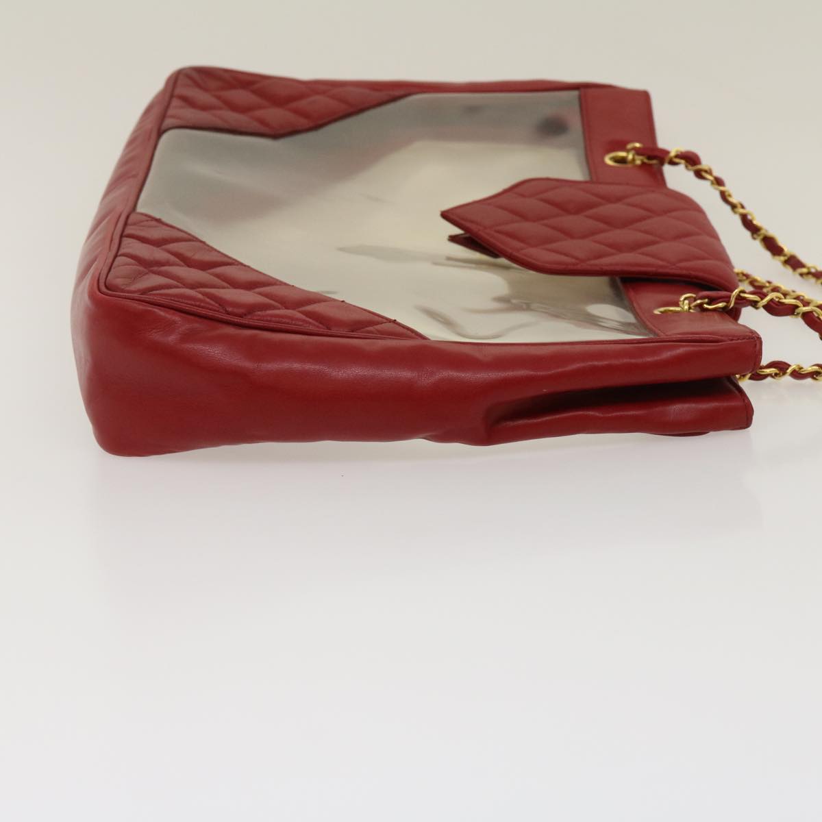 CHANEL Matelasse Chain Shoulder Bag Lamb Skin Enamel Red Clear CC 29894A