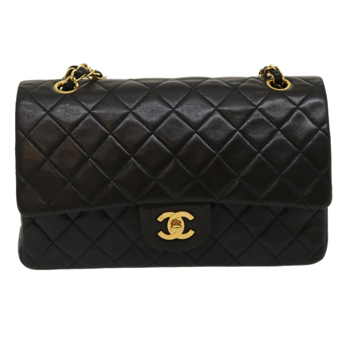 CHANEL Classic Matelasse 25 Chain Flap Shoulder Bag Lamb Skin Black 29962A