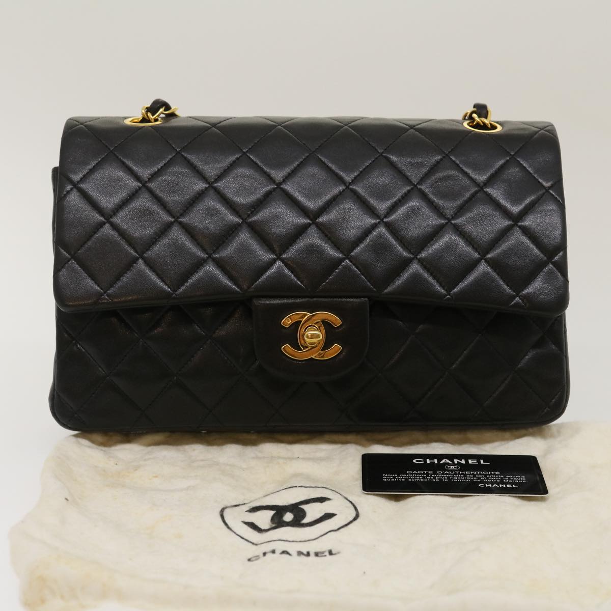 CHANEL Classic Matelasse 25 Chain Flap Shoulder Bag Lamb Skin Black 29962A