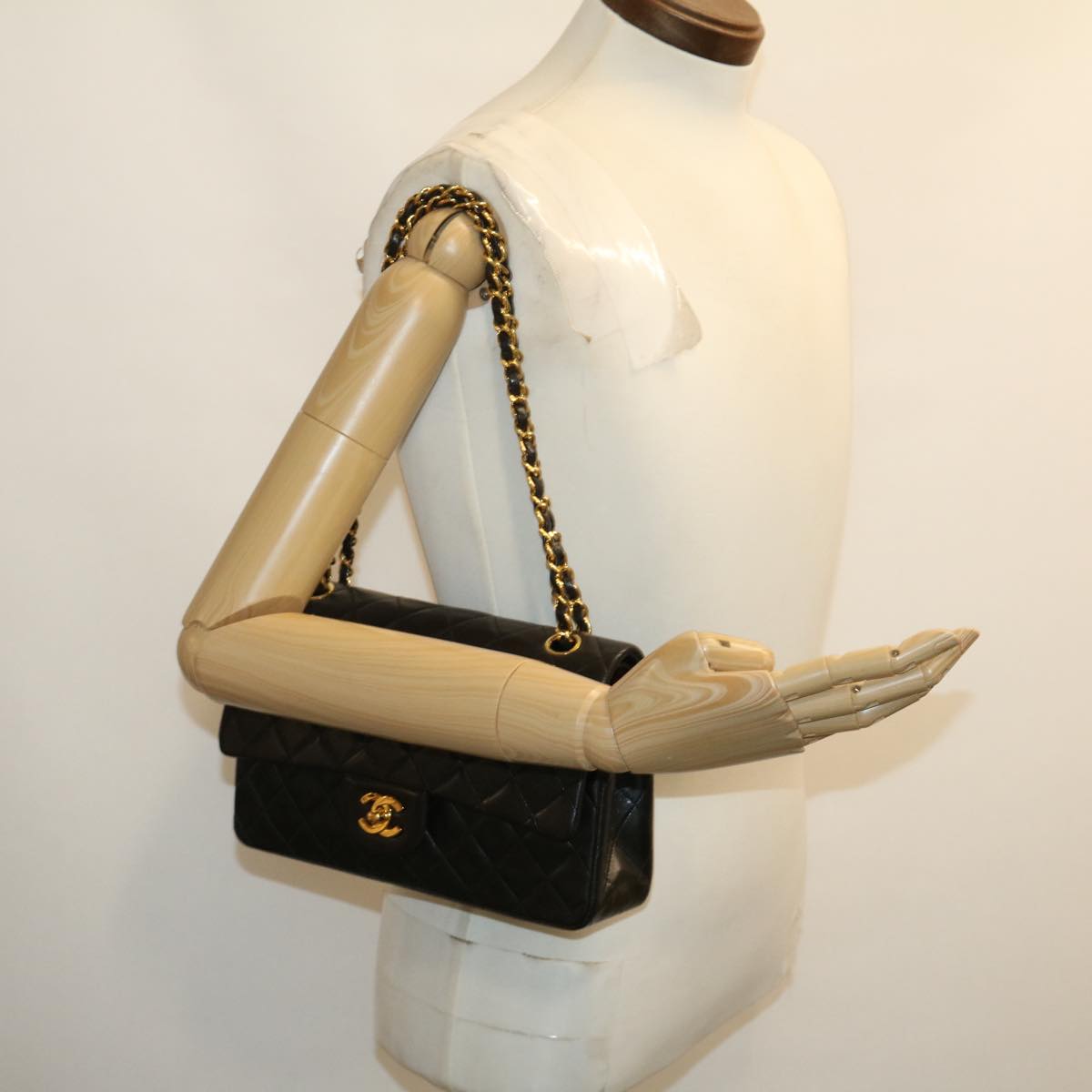 CHANEL Classic Matelasse 25 Chain Flap Shoulder Bag Lamb Skin Black 29962A