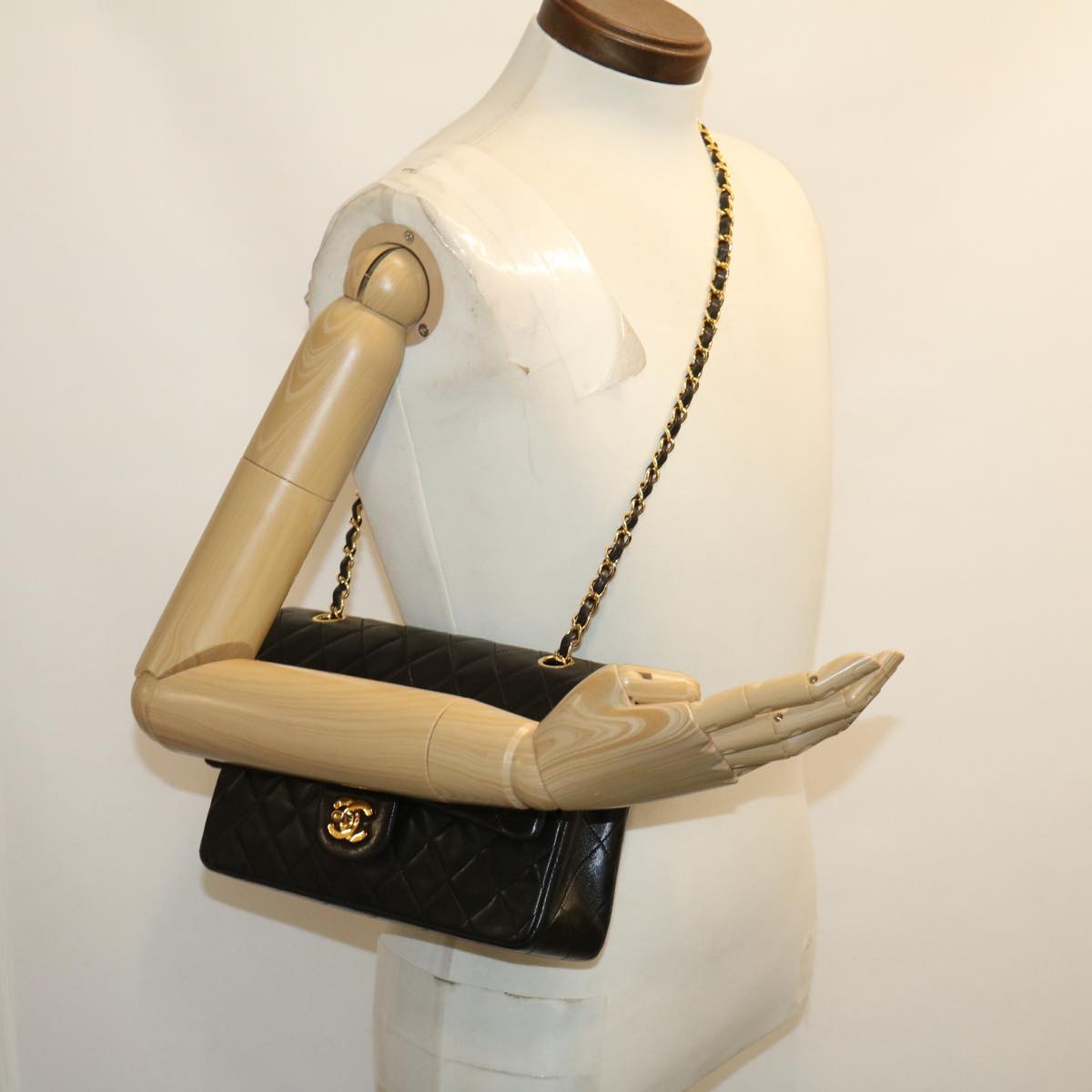 CHANEL Classic Matelasse 25 Chain Flap Shoulder Bag Lamb Skin Black 29962A