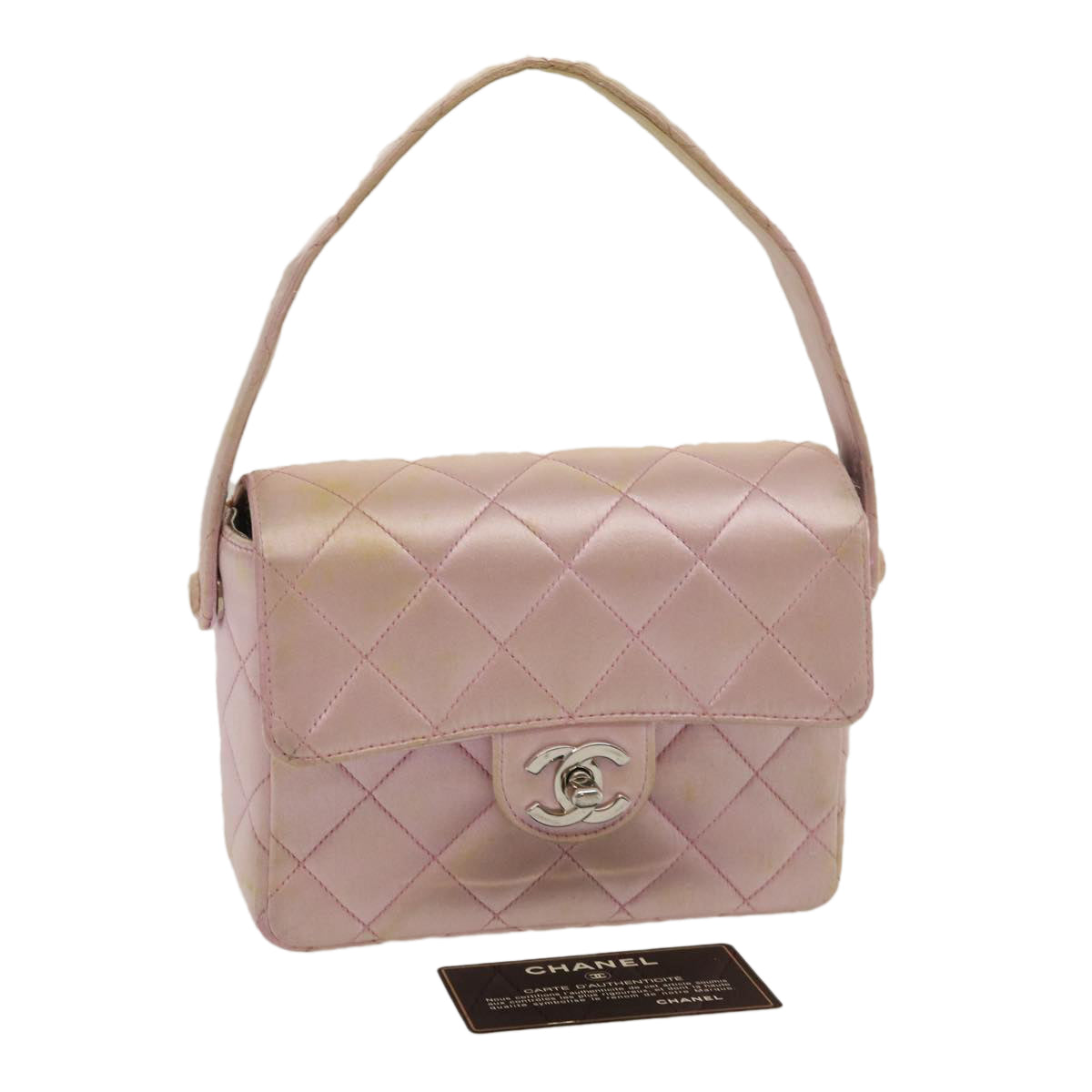 CHANEL Matelasse Hand Bag Silk Satin Pink CC 29999A