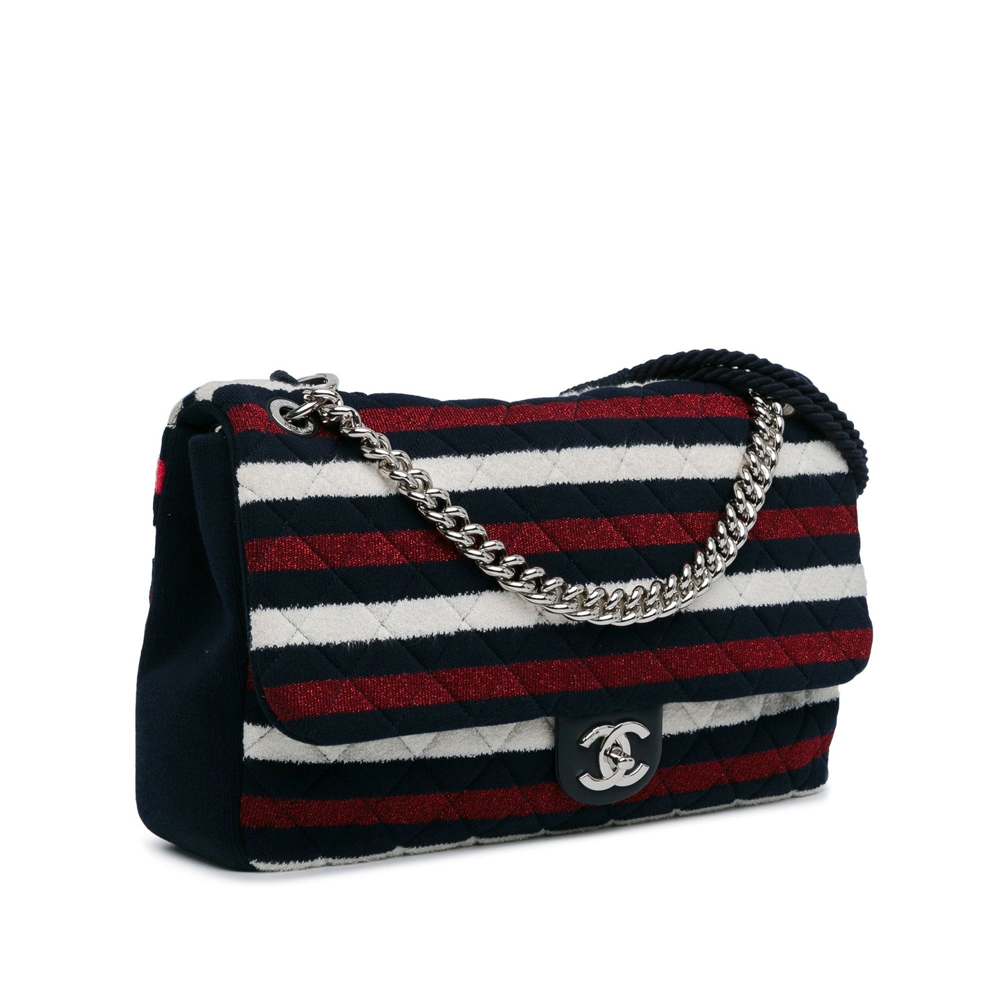 Chanel Sac Maxi Multicolor Stripe Jersey Rope Flap