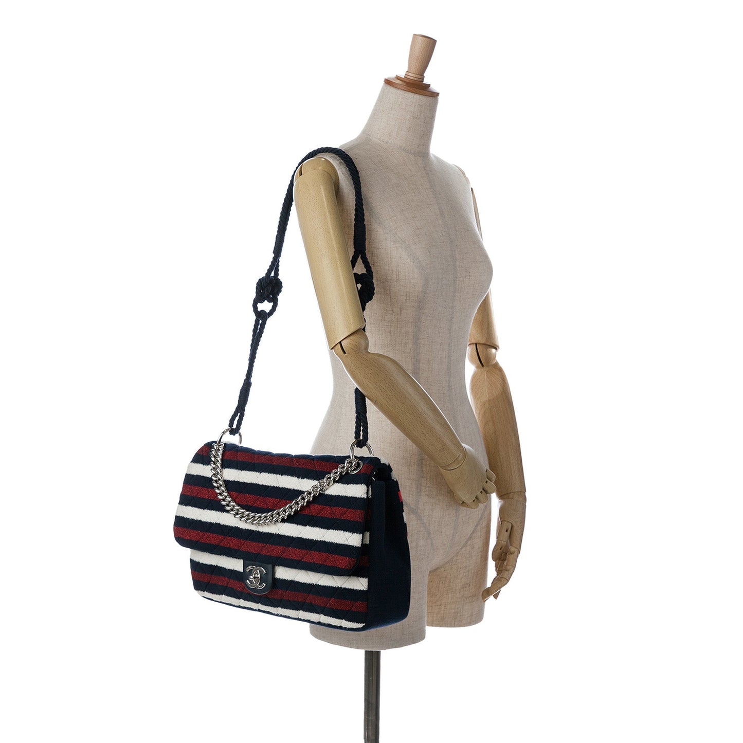 Chanel Sac Maxi Multicolor Stripe Jersey Rope Flap