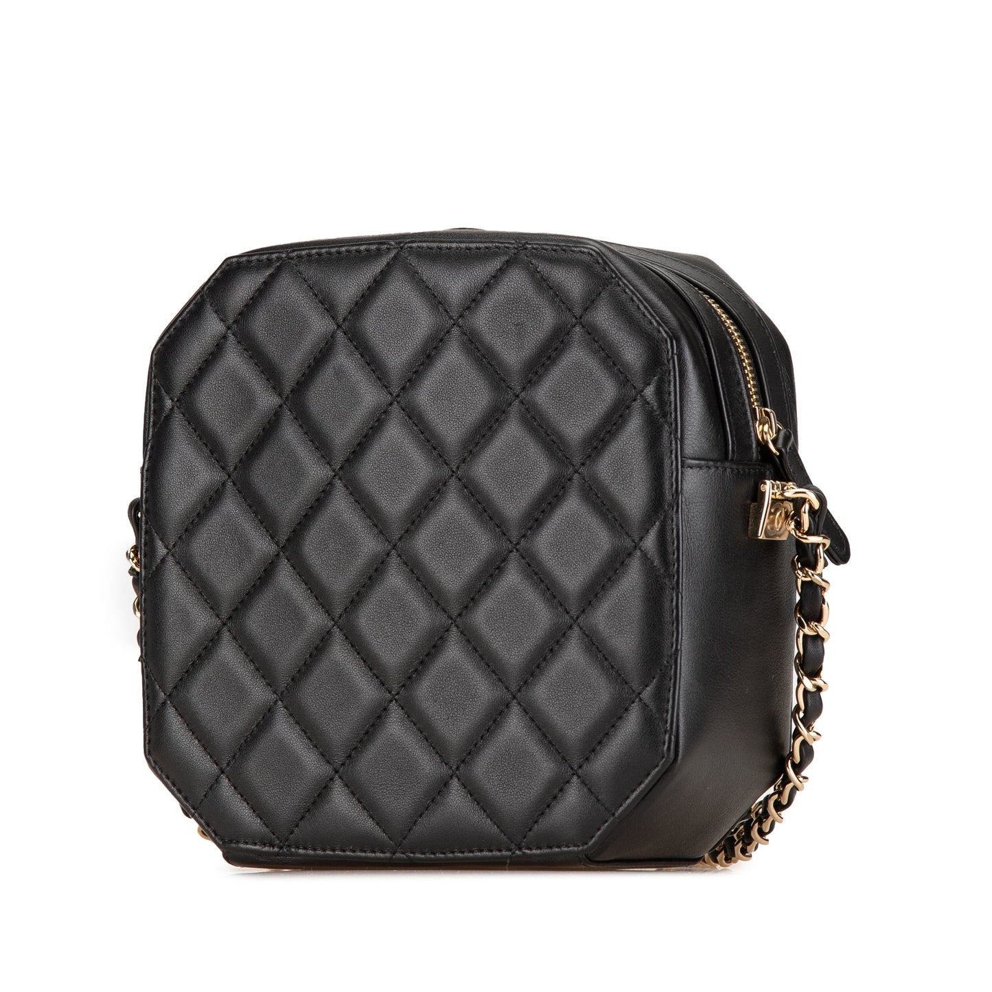 Black Chanel CC Quilted Lambskin Octagon Camera Case Crossbody Bag