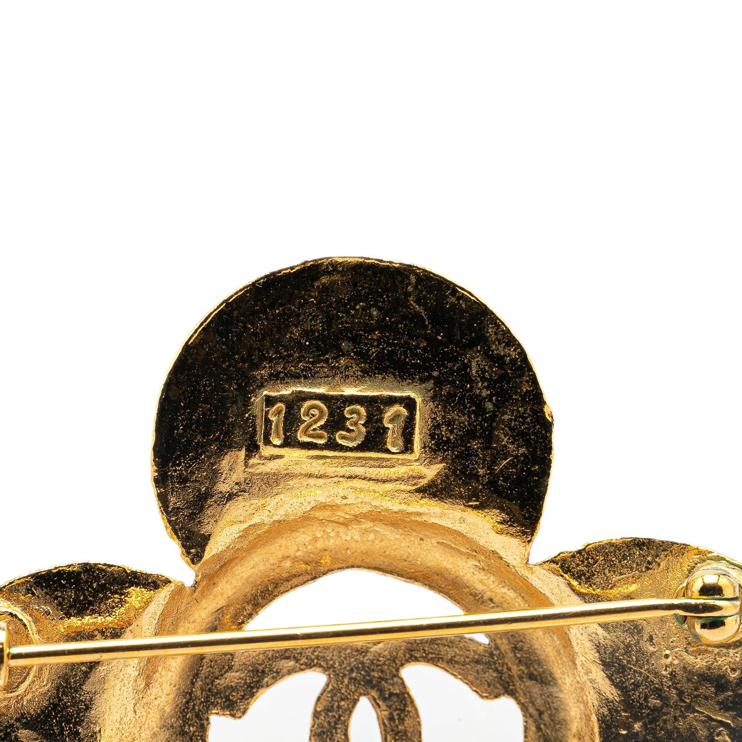 Gold Chanel Gold Plated CC Clover Brooch