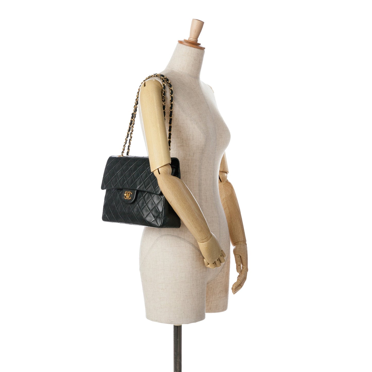 Black Chanel Medium Tall Classic Lambskin Double Flap Shoulder Bag
