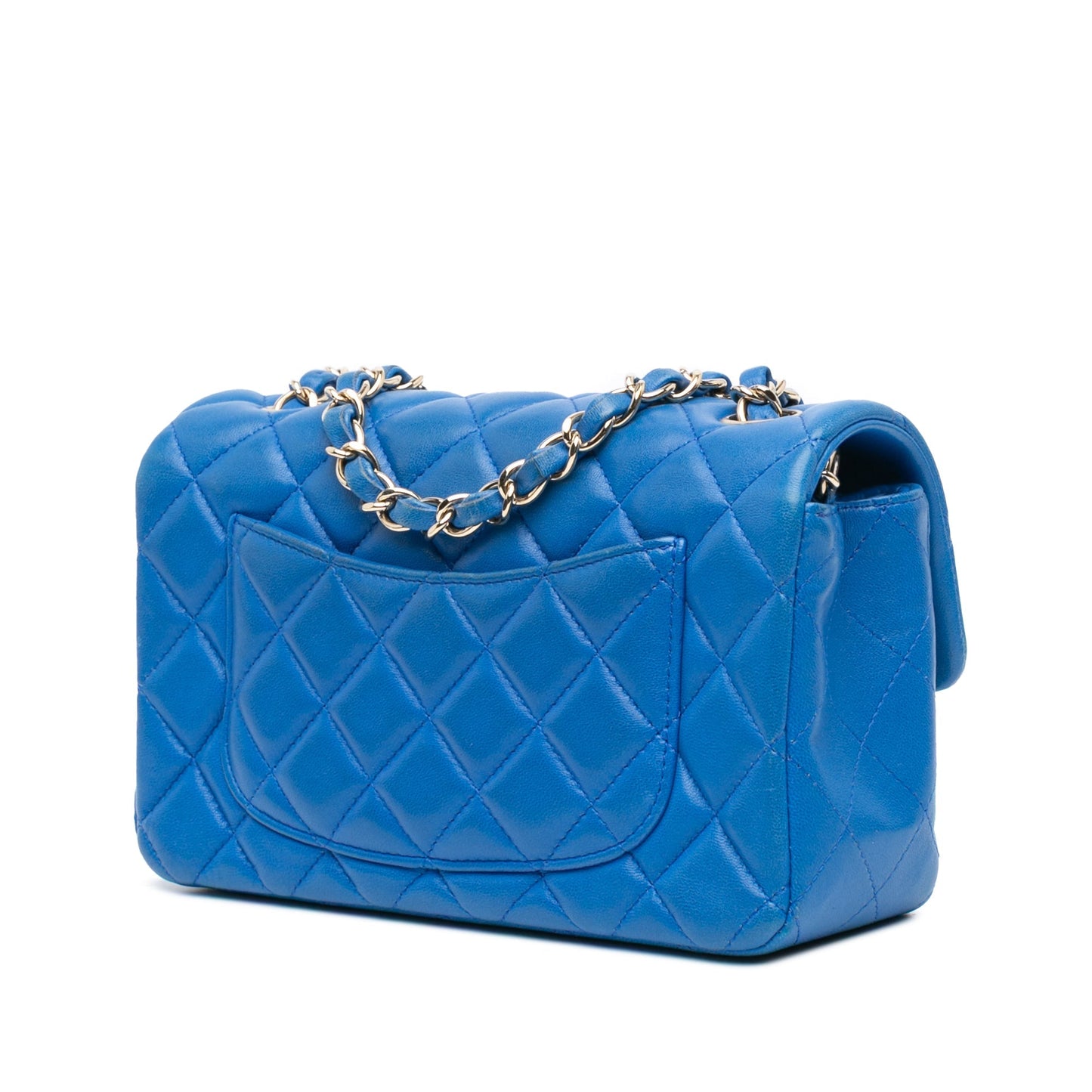 Blue Chanel Mini Rectangular Classic Lambskin Single Flap Crossbody Bag