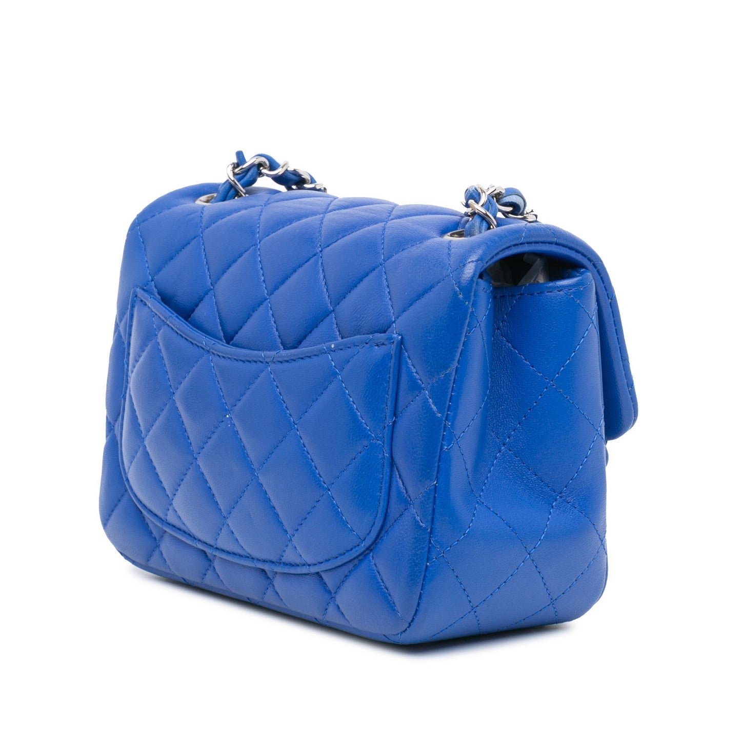 Blue Chanel Mini Square Classic Lambskin Single Flap Crossbody Bag
