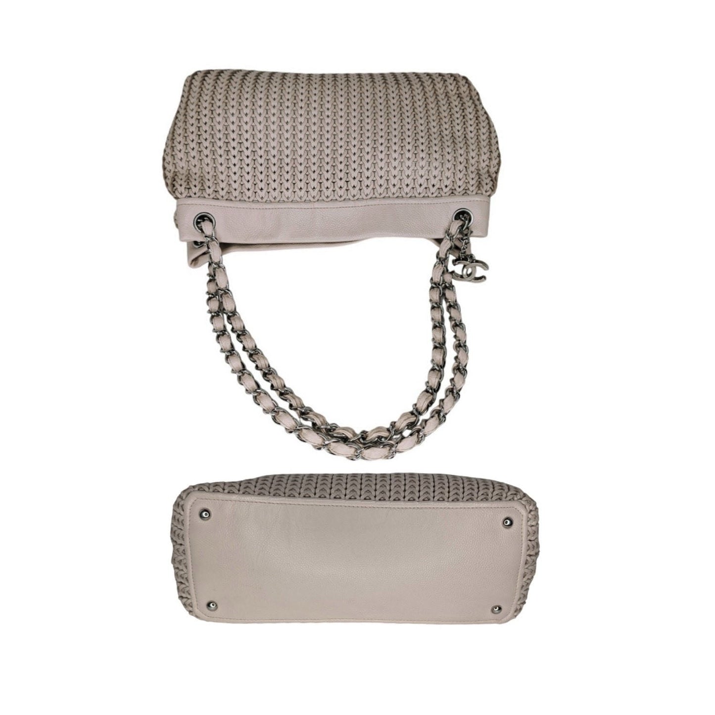 Chanel Vintage CC Charm Beige Woven Leather Tote