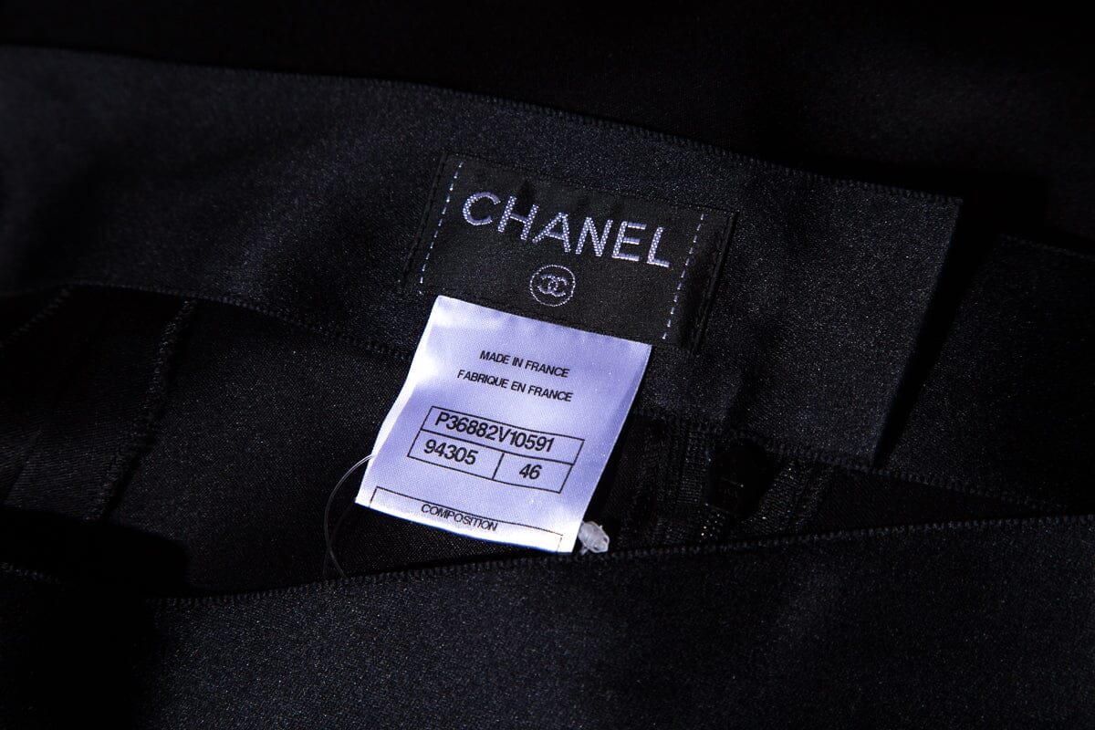 Chanel Black Silk Drapped Wrap Skirt SZ 46