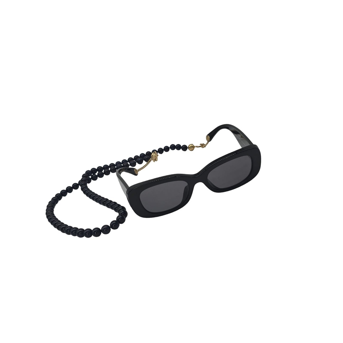 Chanel 5488-A Black Rectangle Sunglasses w/ Bead Chain