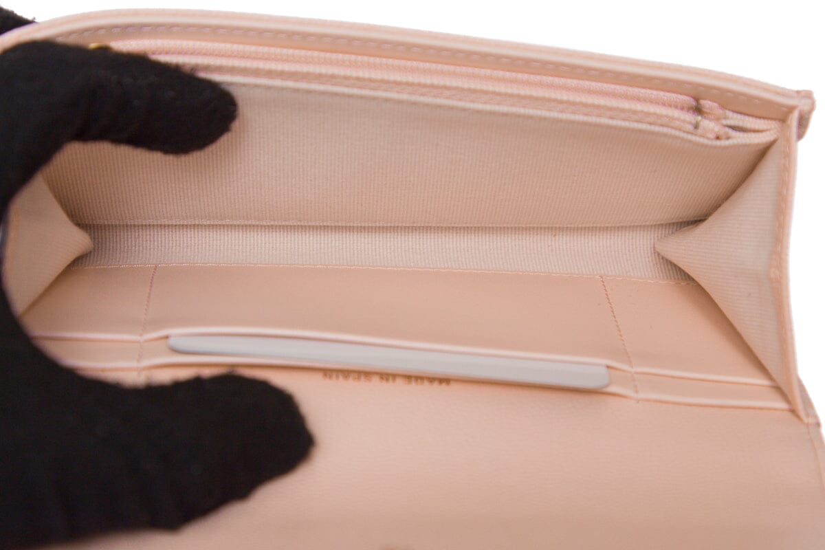 Chanel Light Pink Caviar Quilted Crystal CC Large Gusset Flap Wallet