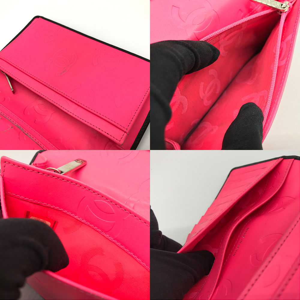 Chanel Cambon Bifold Long Wallet Black Pink Leather