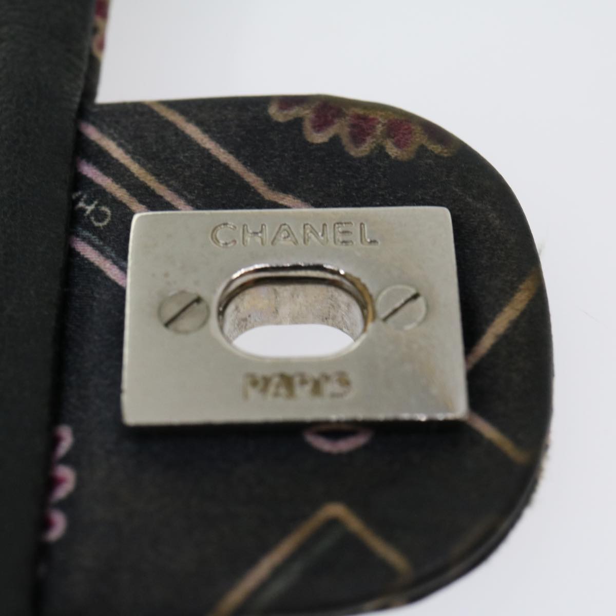 CHANEL Lip Chain Turn Lock Shoulder Bag Satin Black CC 30892