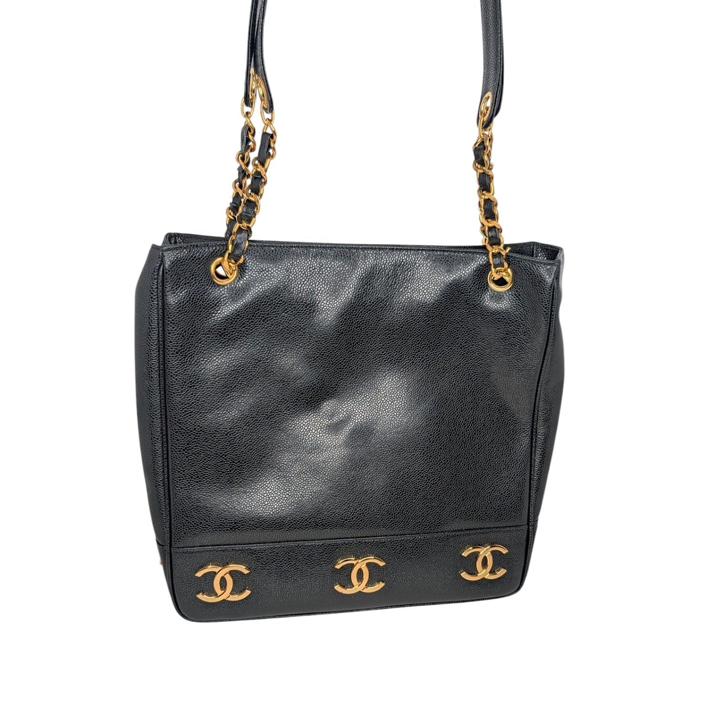 Chanel 90s Black Caviar Triple CC Shopping Tote