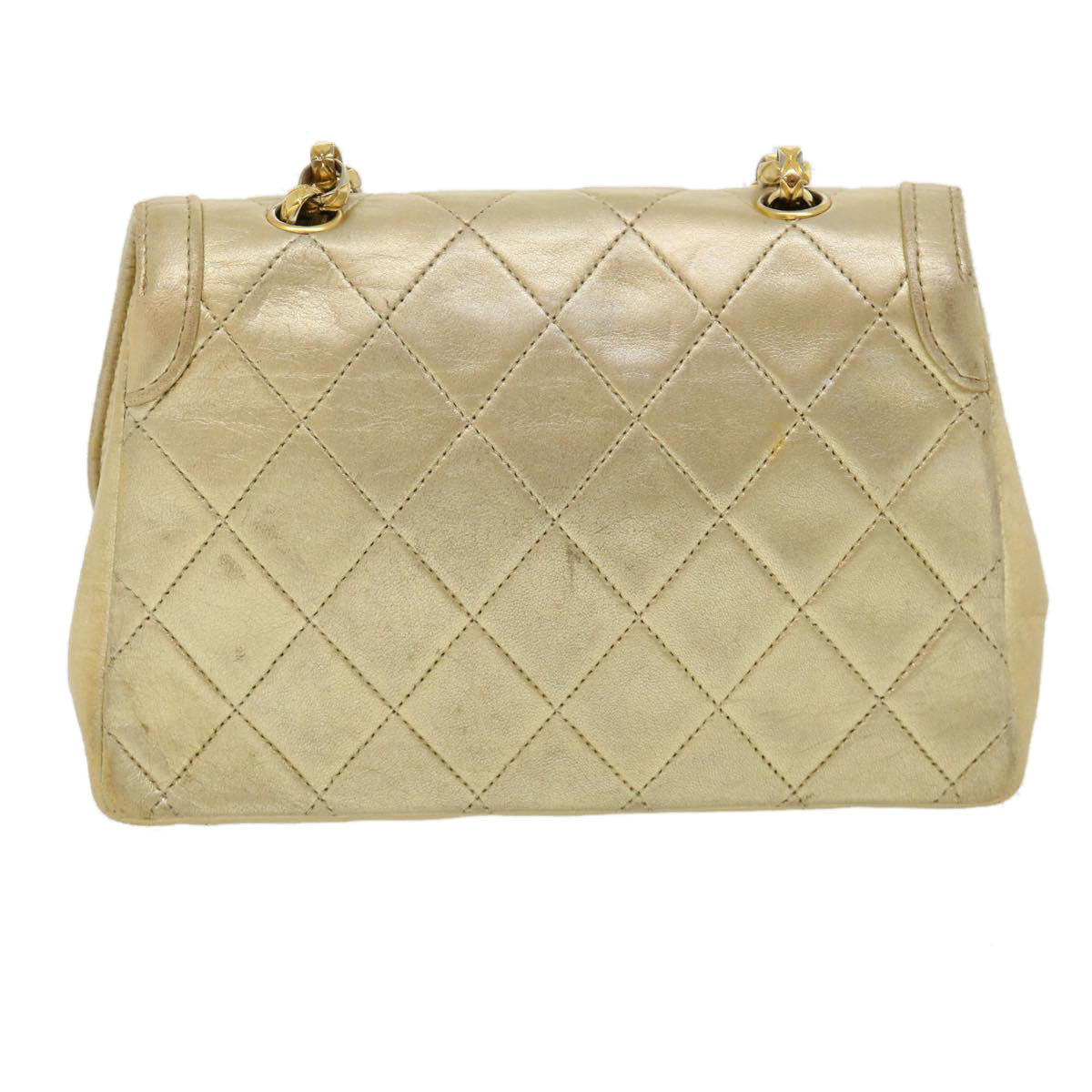 CHANEL Matelasse Turn Lock Chain Shoulder Bag Lamb Skin Gold CC 31382A