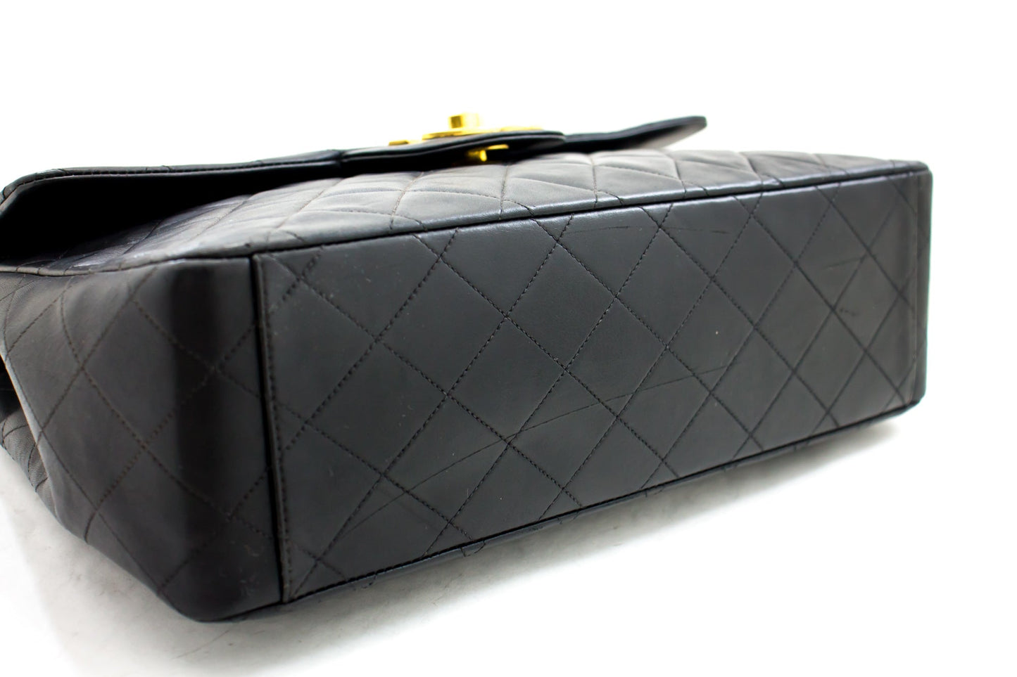 CHANEL Jumbo 13" 2.55 Flap Chain Shoulder Bag Black Lambskin Large g83