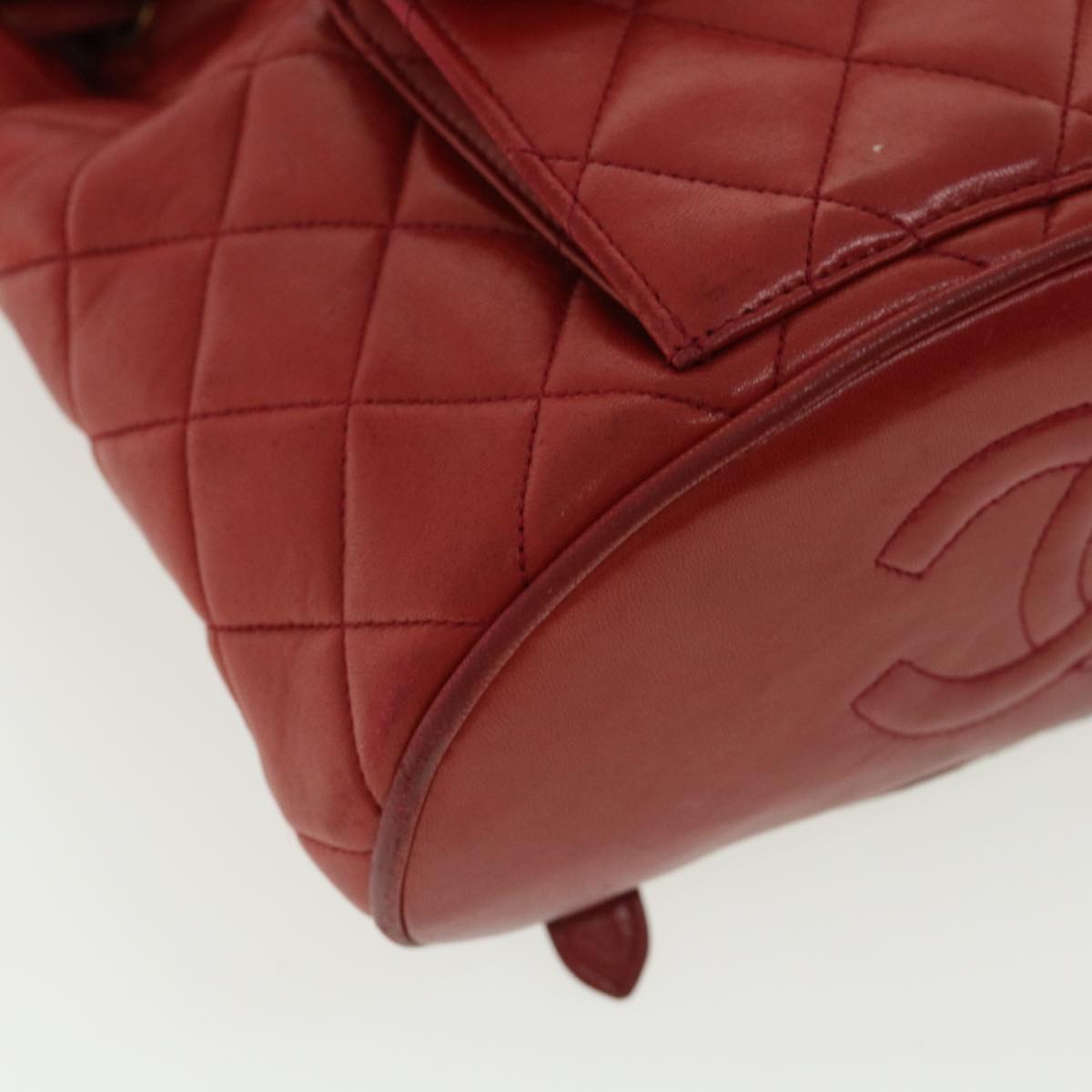 CHANEL Matelasse Chain Hand Bag Lamb Skin Red CC 31892A
