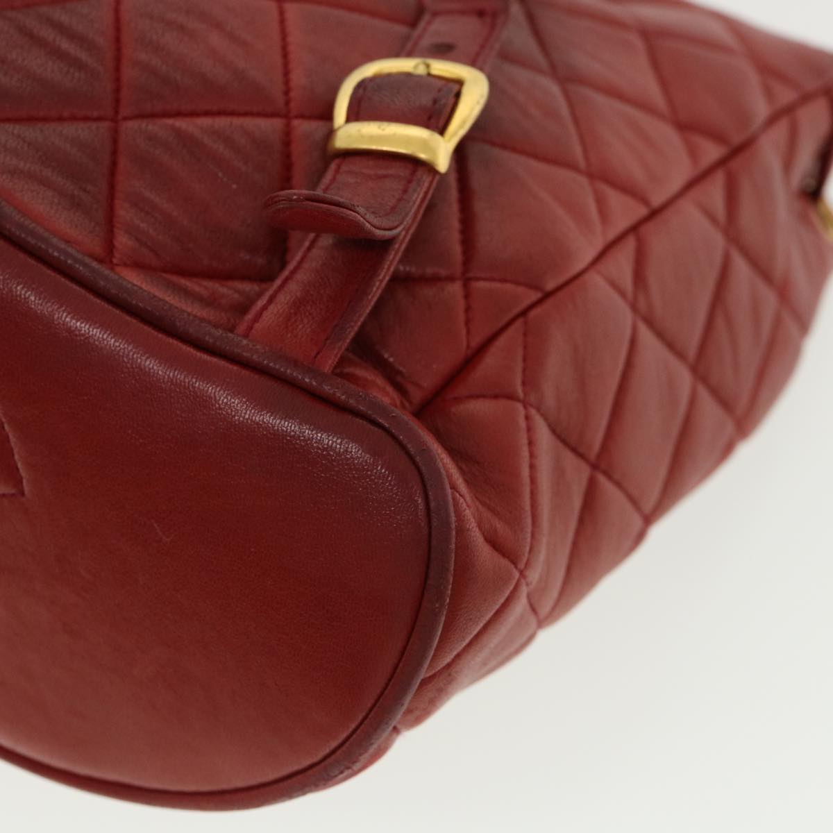 CHANEL Matelasse Chain Hand Bag Lamb Skin Red CC 31892A