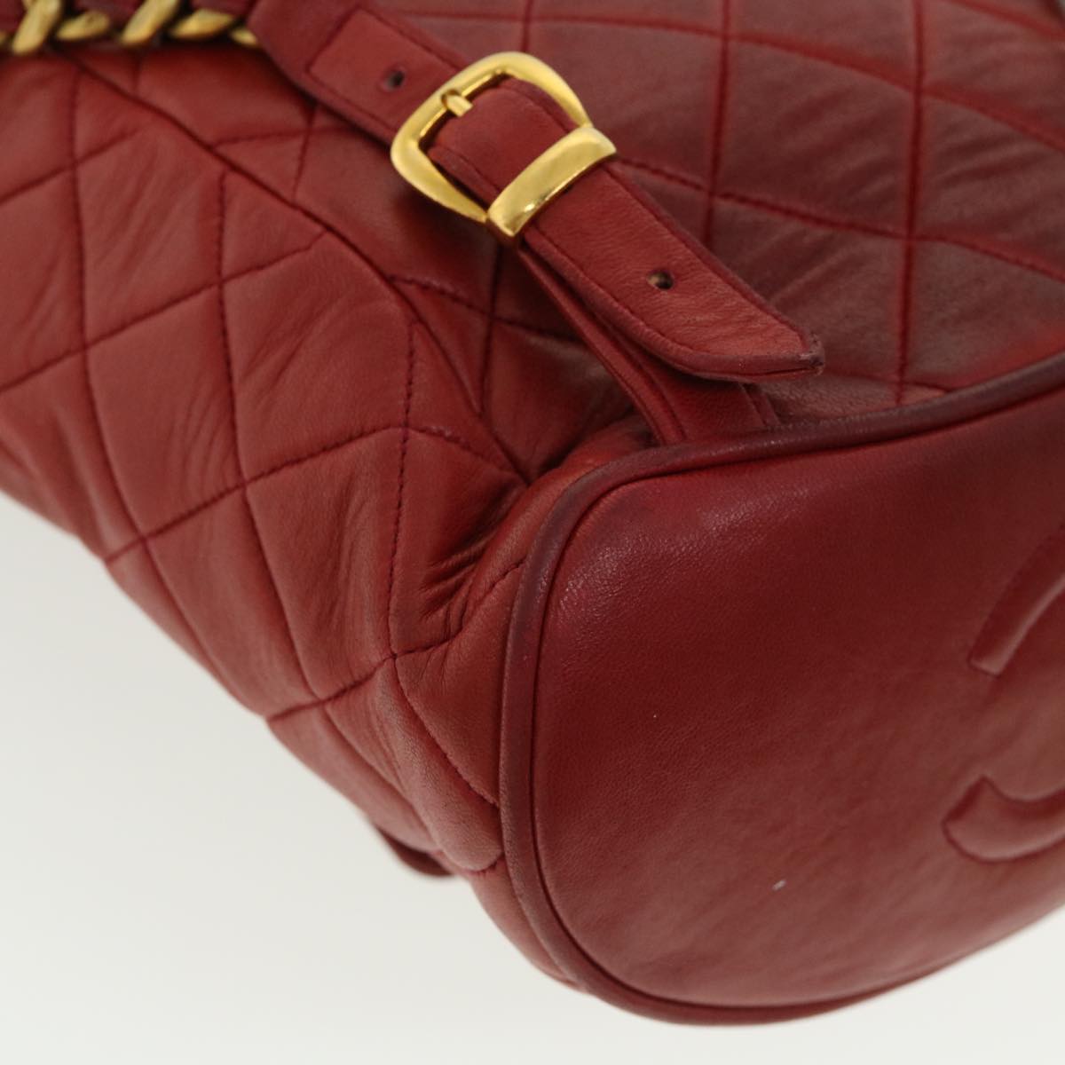 CHANEL Matelasse Chain Hand Bag Lamb Skin Red CC 31892A