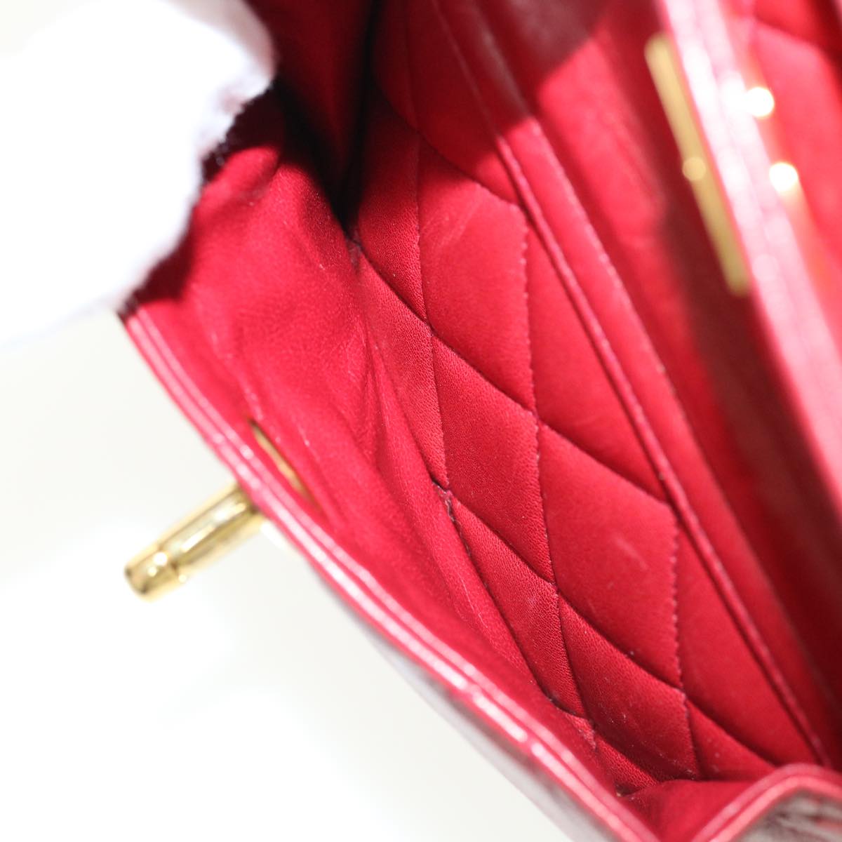 CHANEL Matelasse Chain Hand Bag Lamb Skin Red CC 31892A