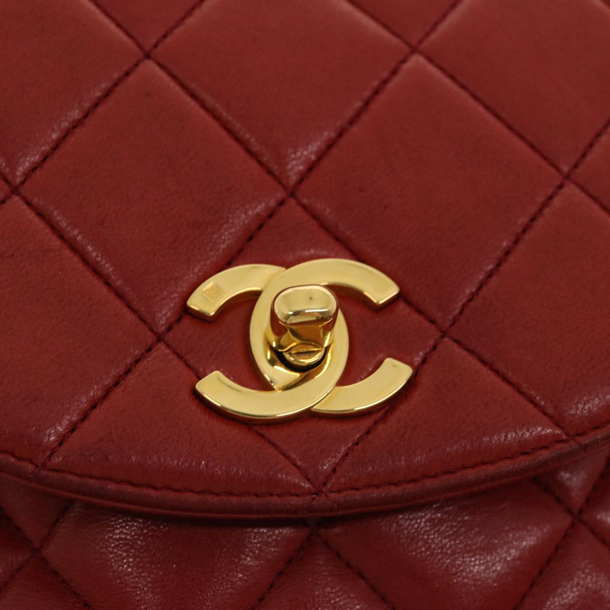 CHANEL Matelasse Chain Hand Bag Lamb Skin Red CC 31892A