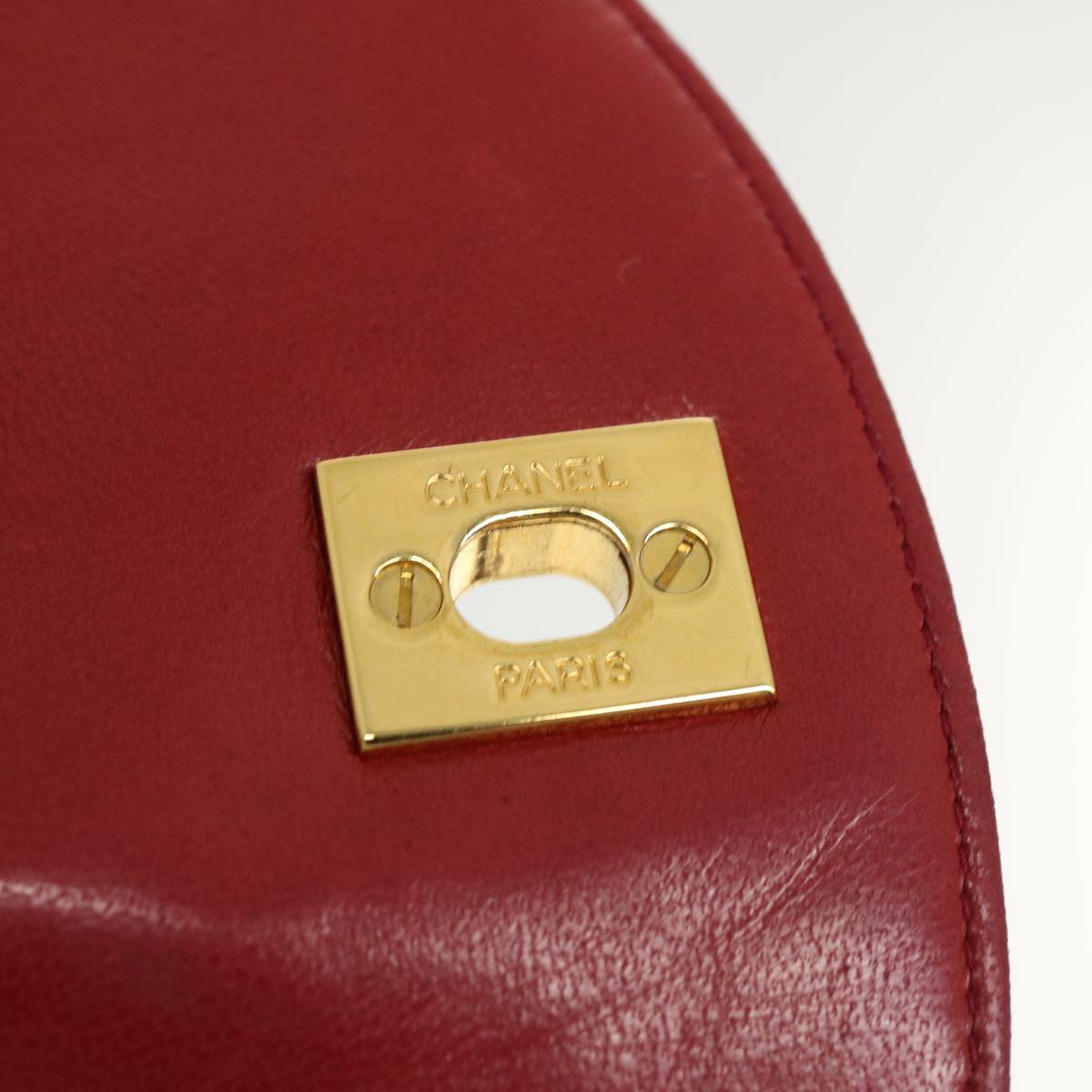 CHANEL Matelasse Chain Hand Bag Lamb Skin Red CC 31892A