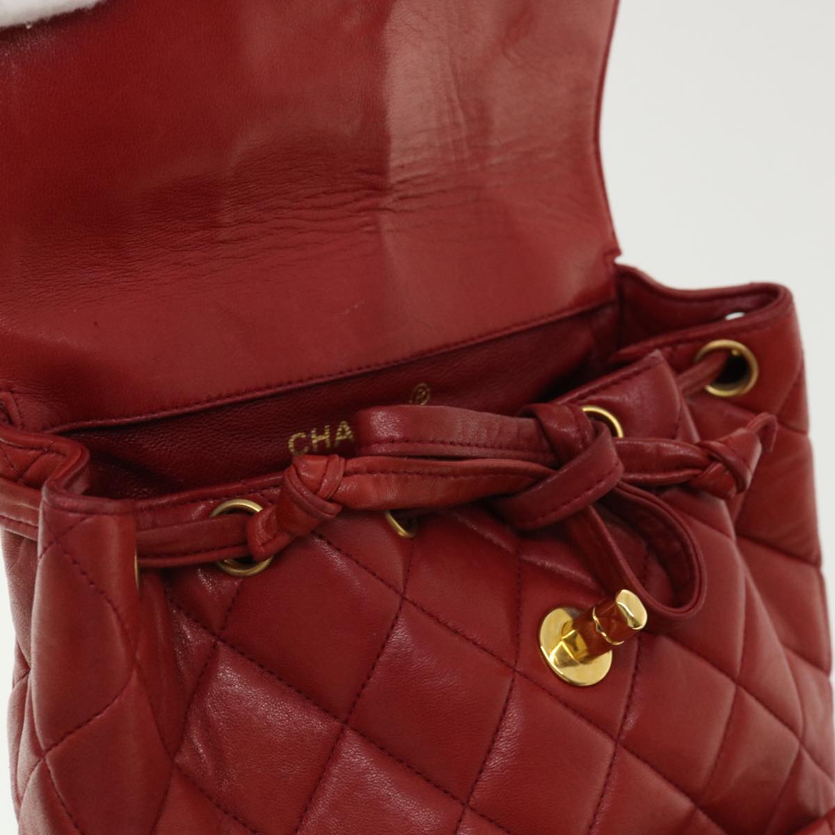 CHANEL Matelasse Chain Hand Bag Lamb Skin Red CC 31892A