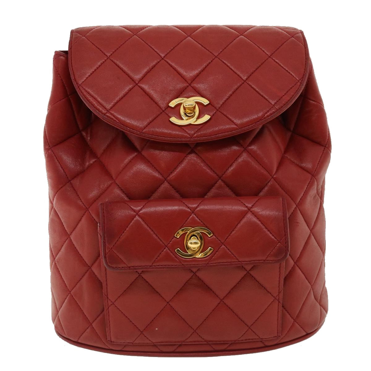 CHANEL Matelasse Chain Hand Bag Lamb Skin Red CC 31892A