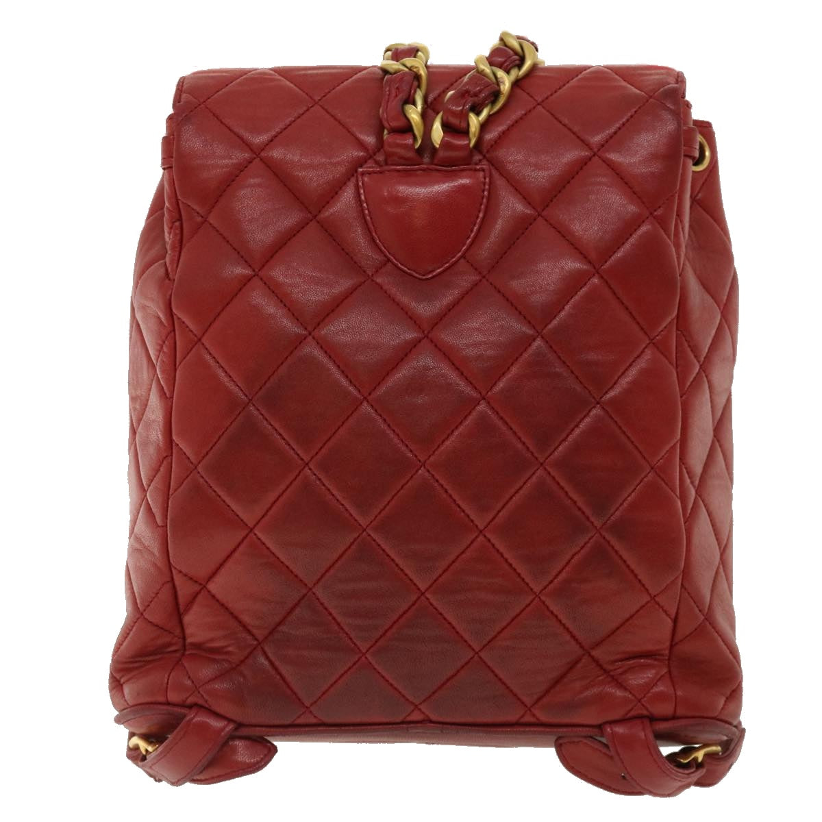 CHANEL Matelasse Chain Hand Bag Lamb Skin Red CC 31892A