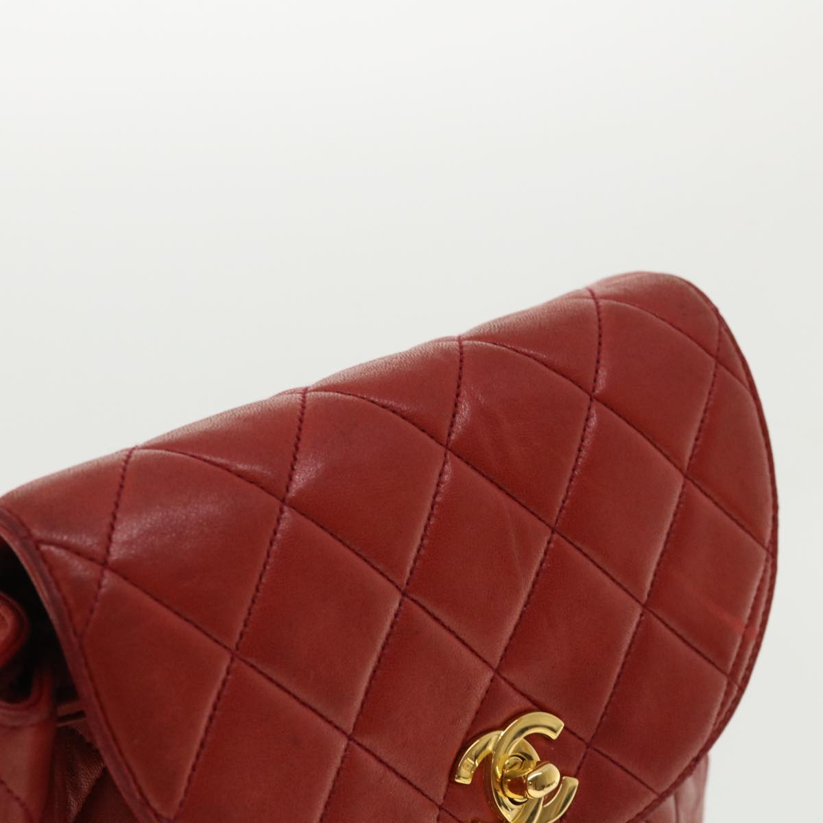 CHANEL Matelasse Chain Hand Bag Lamb Skin Red CC 31892A
