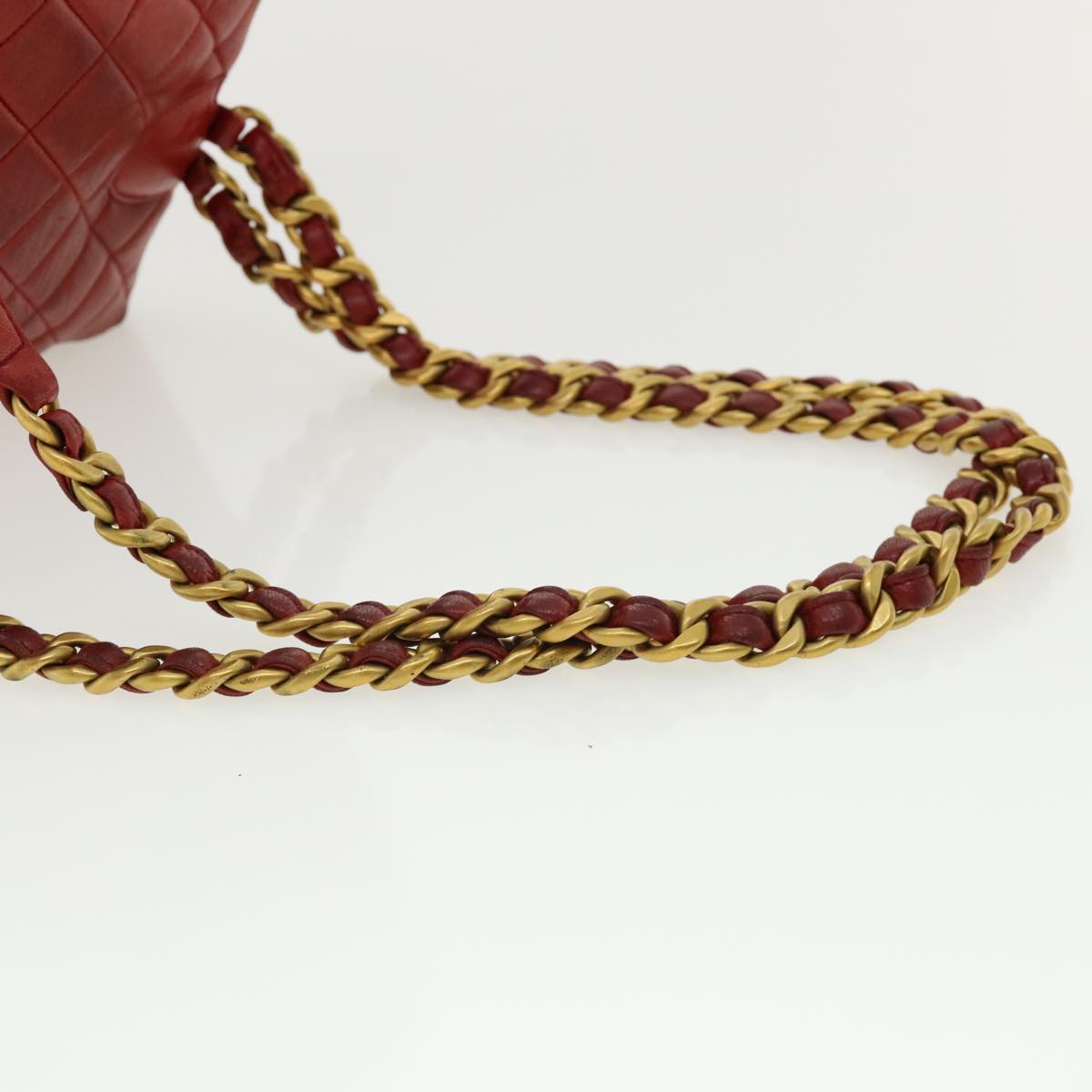 CHANEL Matelasse Chain Hand Bag Lamb Skin Red CC 31892A