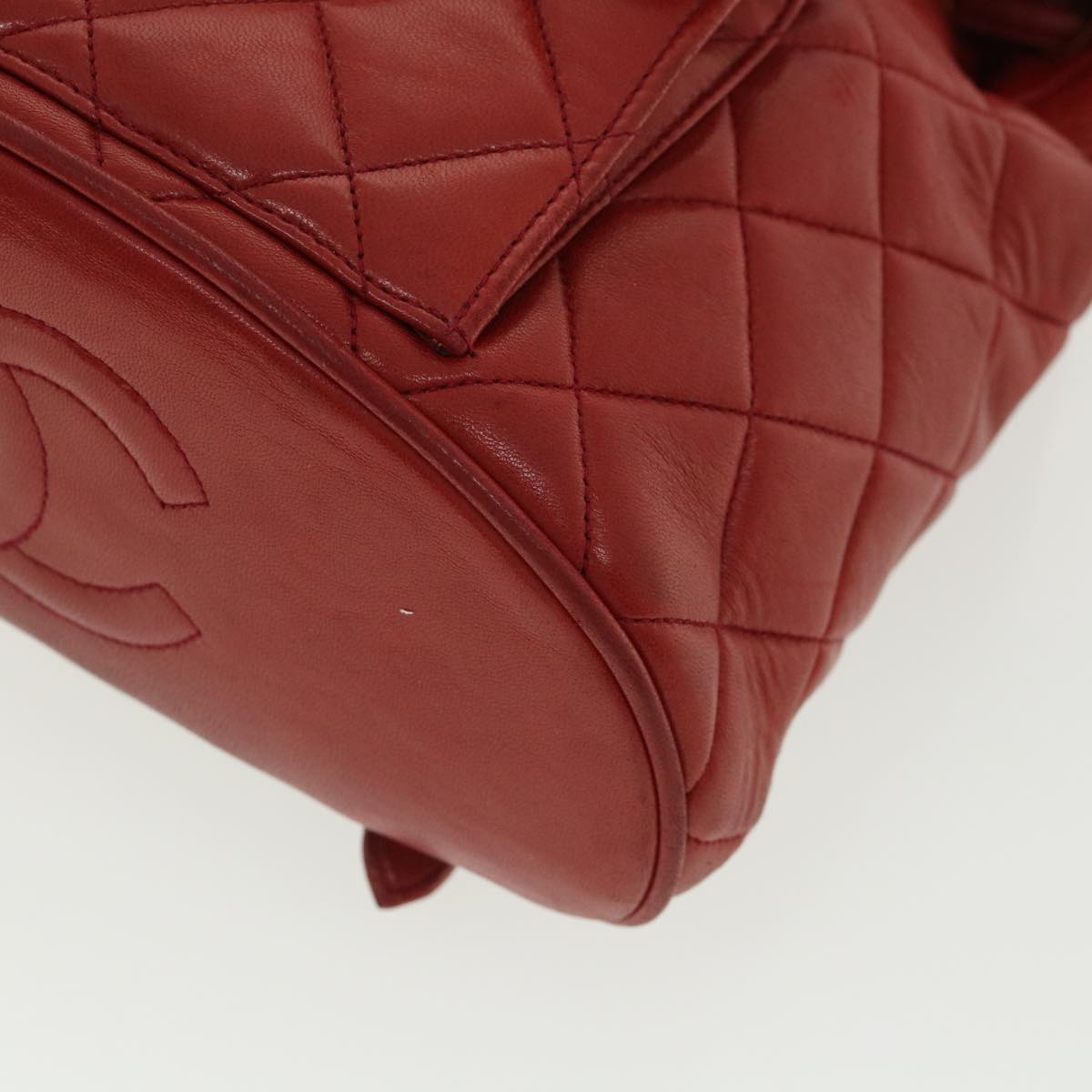 CHANEL Matelasse Chain Hand Bag Lamb Skin Red CC 31892A