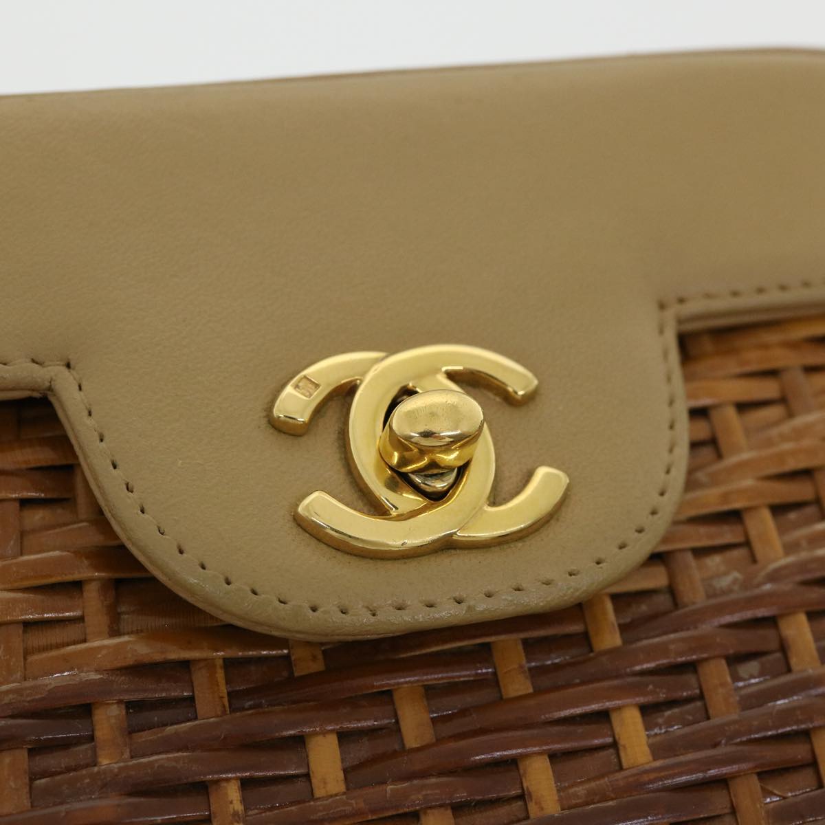 CHANEL Basket Chain Shoulder Bag Leather rattan Brown CC 31896S