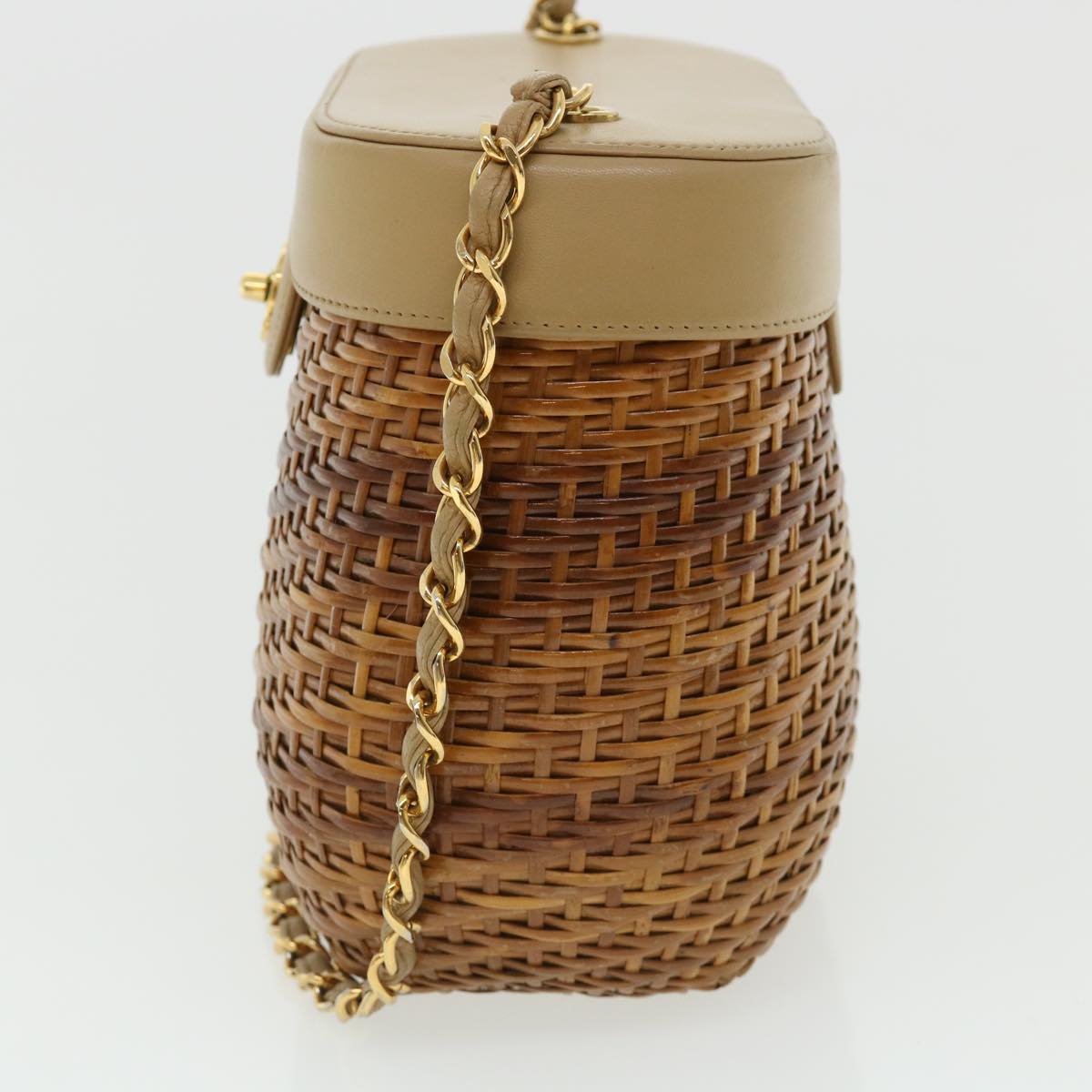 CHANEL Basket Chain Shoulder Bag Leather rattan Brown CC 31896S