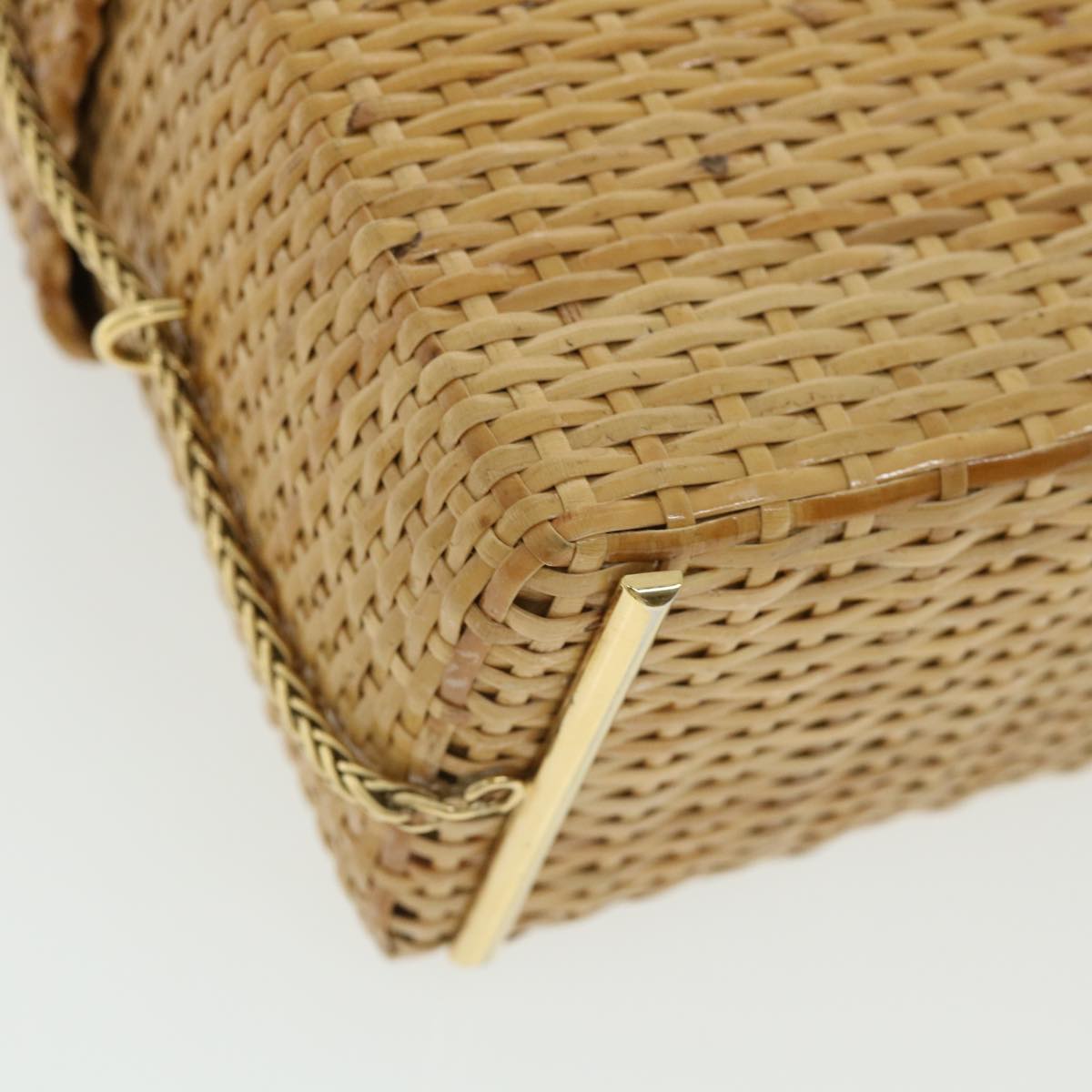 CHANEL Basket Chain Shoulder Bag Leather rattan Beige CC 31932A