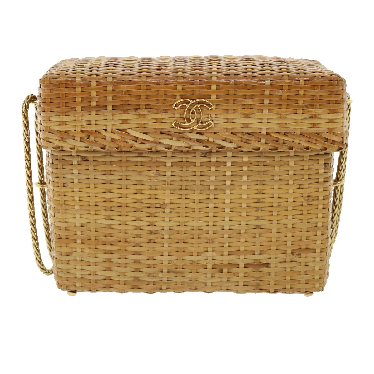 CHANEL Basket Chain Shoulder Bag Leather rattan Beige CC 31932A