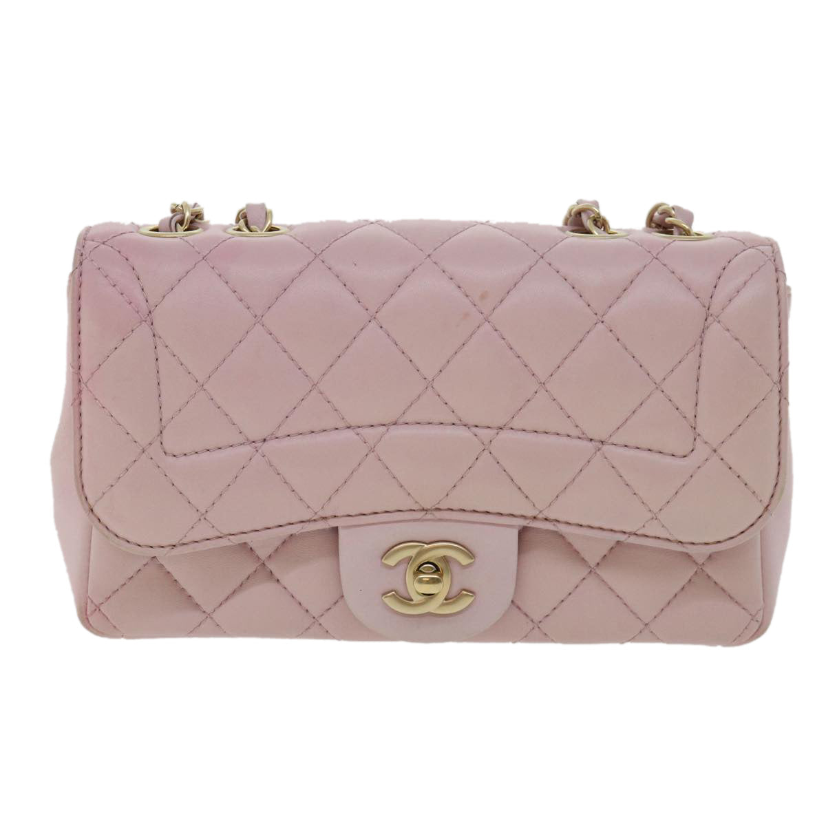 CHANEL Matelasse Turn Lock Chain Shoulder Bag Lamb Skin Pink CC 32151A