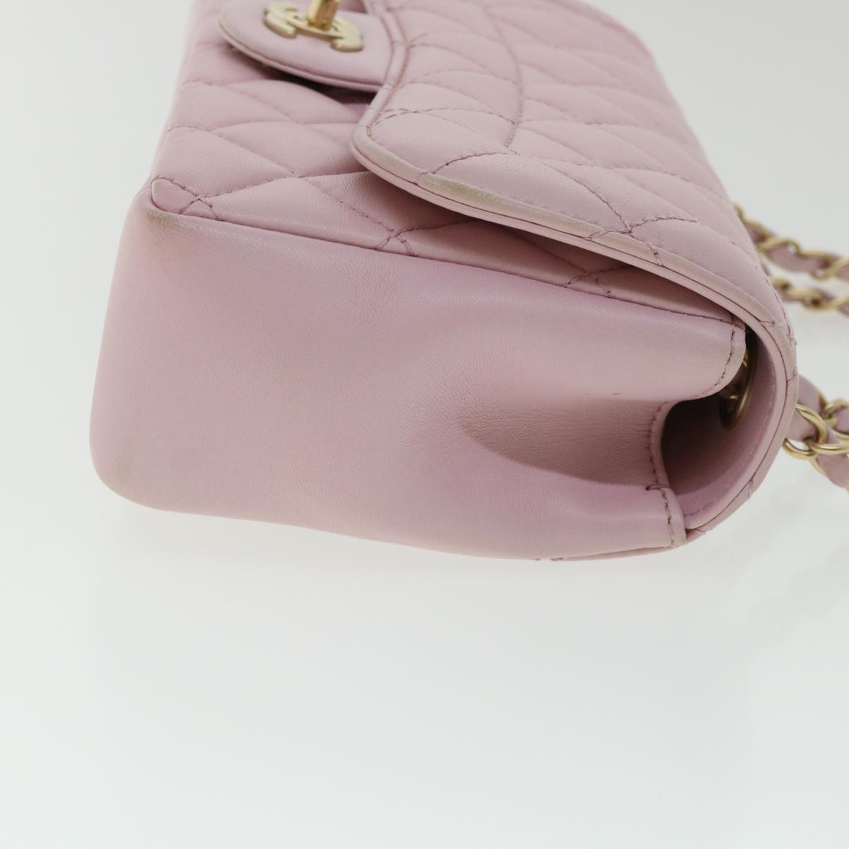 CHANEL Matelasse Turn Lock Chain Shoulder Bag Lamb Skin Pink CC 32151A