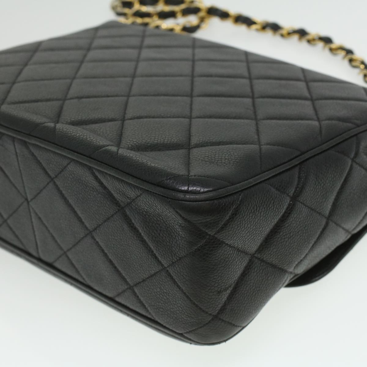 CHANEL Big Matelasse Turn Lock Shoulder Bag Caviar Skin Black CC 32155A