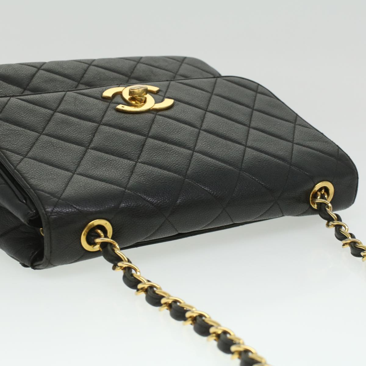 CHANEL Big Matelasse Turn Lock Shoulder Bag Caviar Skin Black CC 32155A