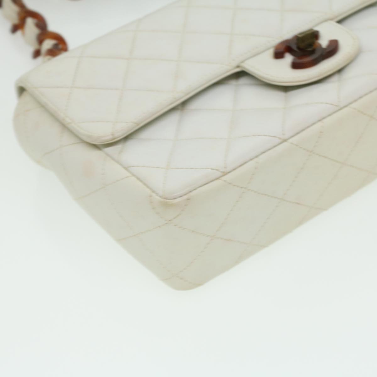 CHANEL Matelasse Turn Lock Shoulder Bag Lamb Skin Brown White CC 32160A
